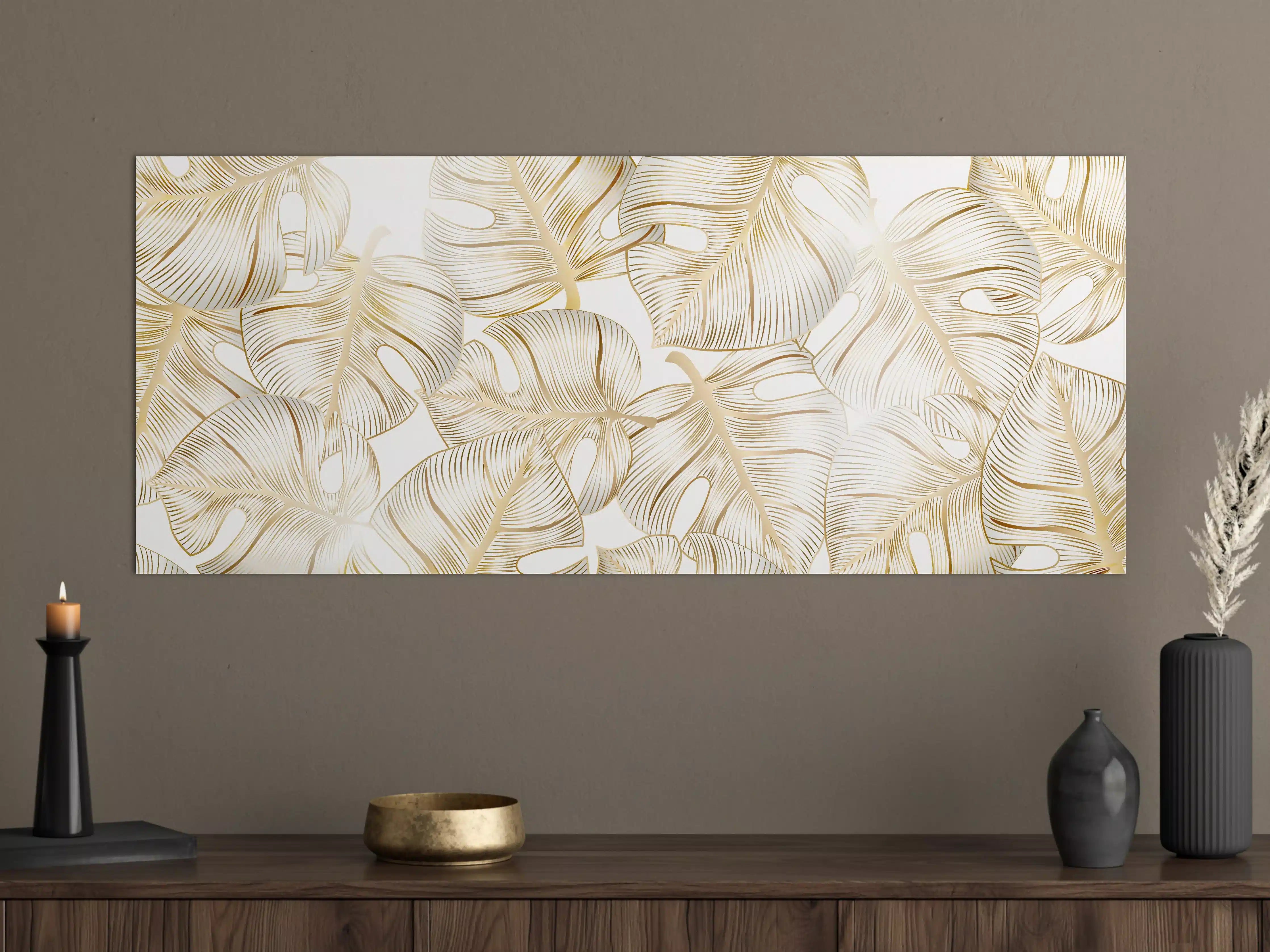 Große Wandbilder - Goldene Blattadern Struktur