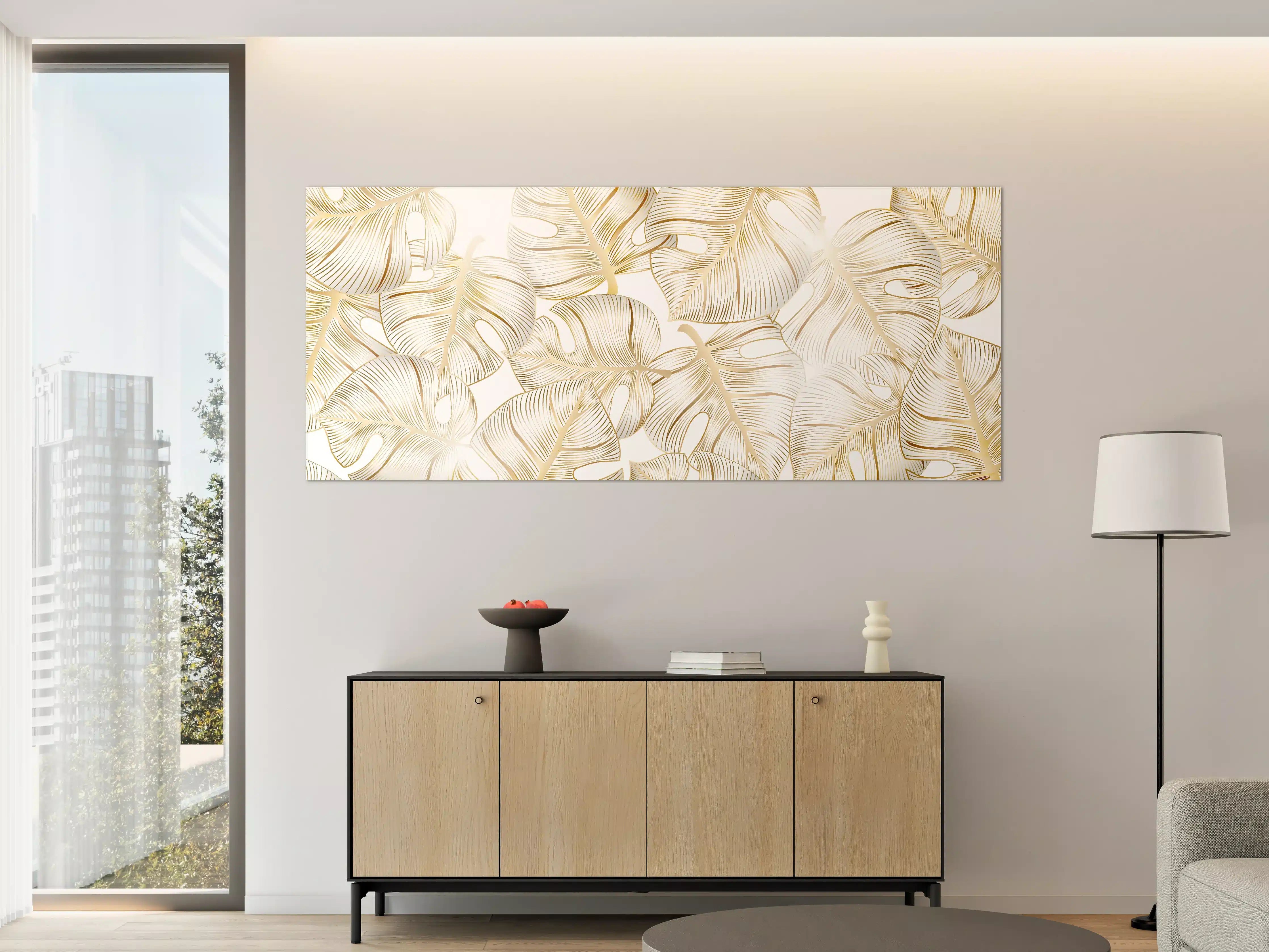 Große Wandbilder - Goldene Blattadern Struktur