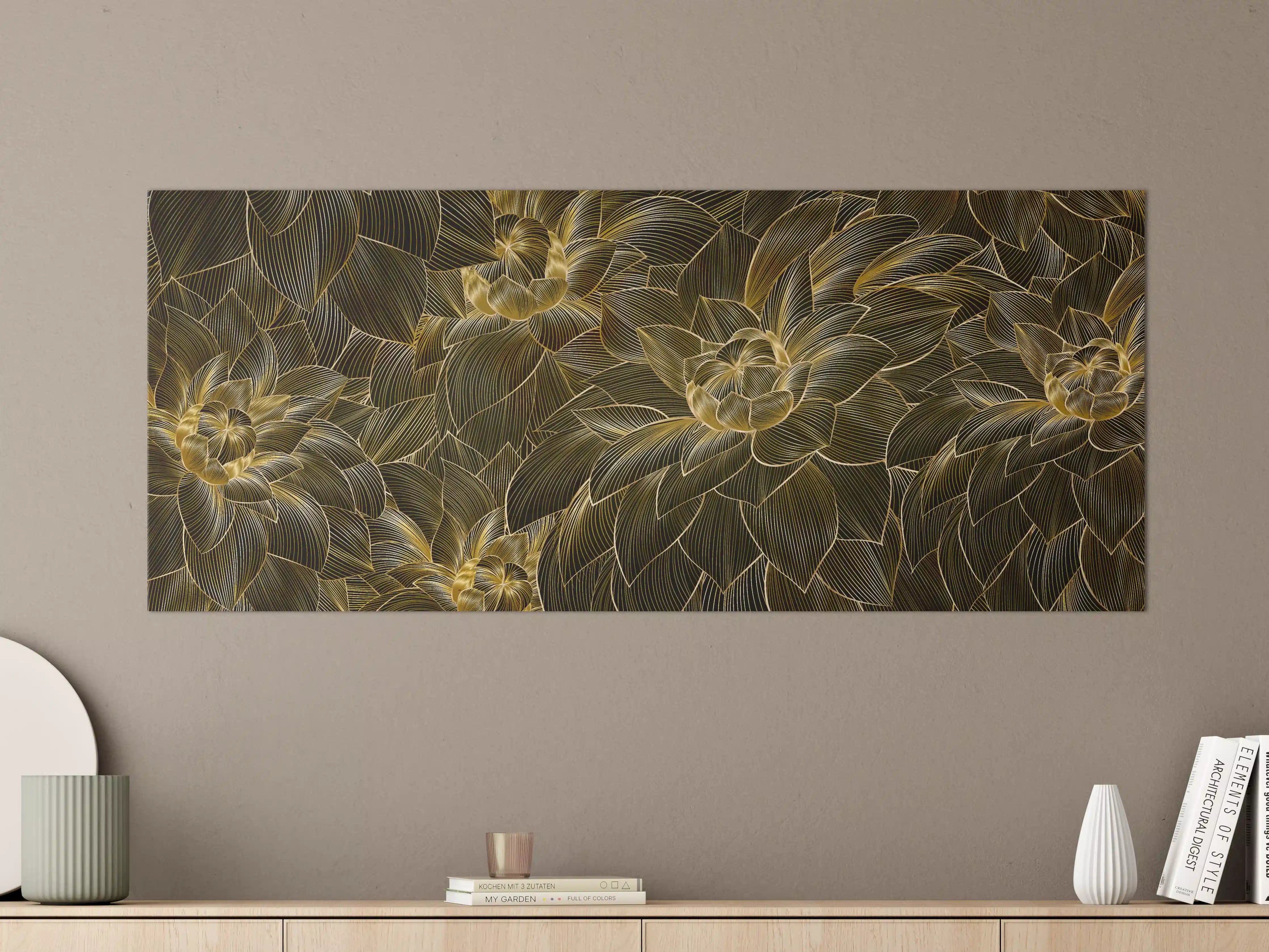 Große Wandbilder - Goldene Blütenmuster Tapete