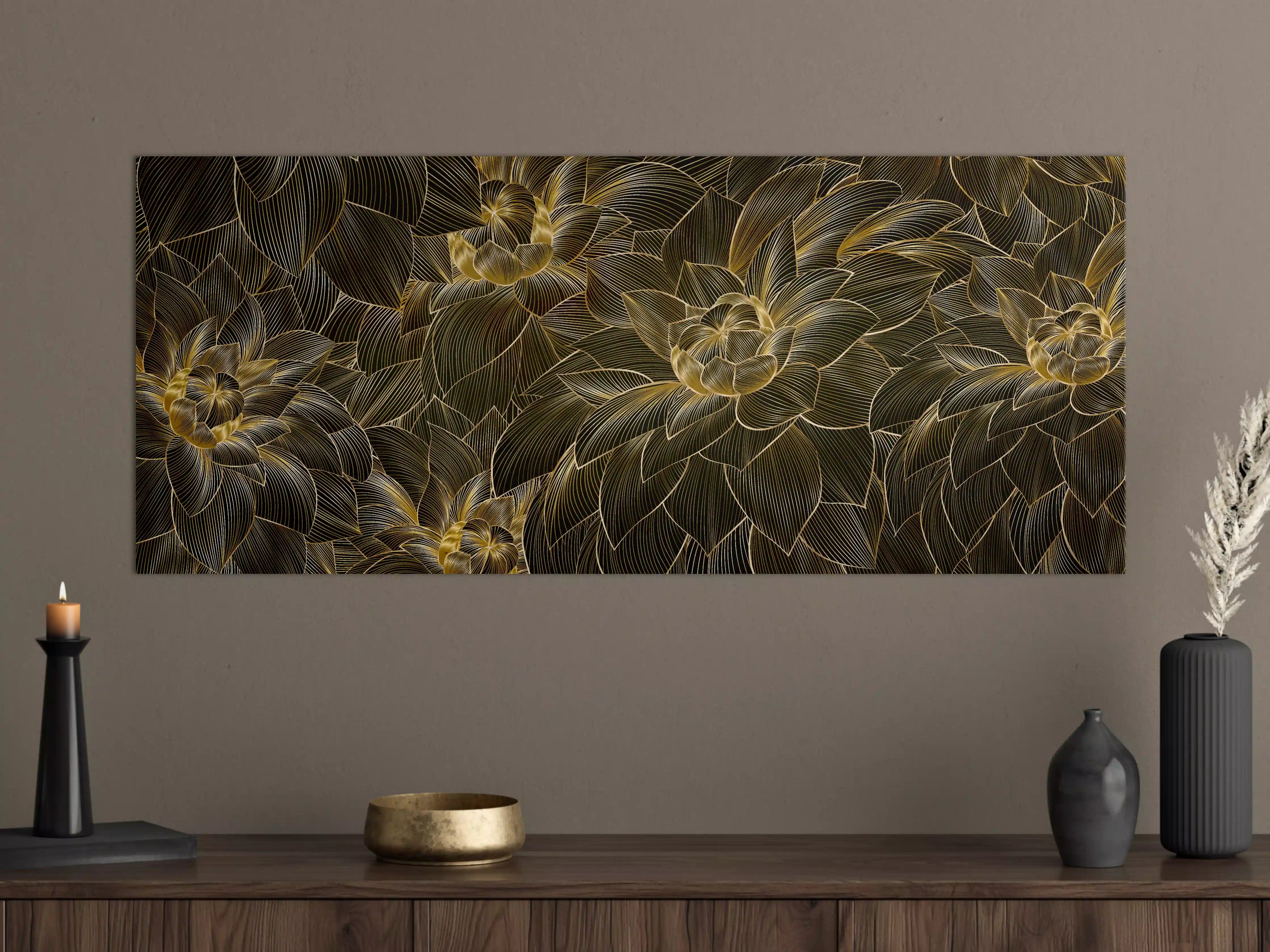 Große Wandbilder - Goldene Blütenmuster Tapete