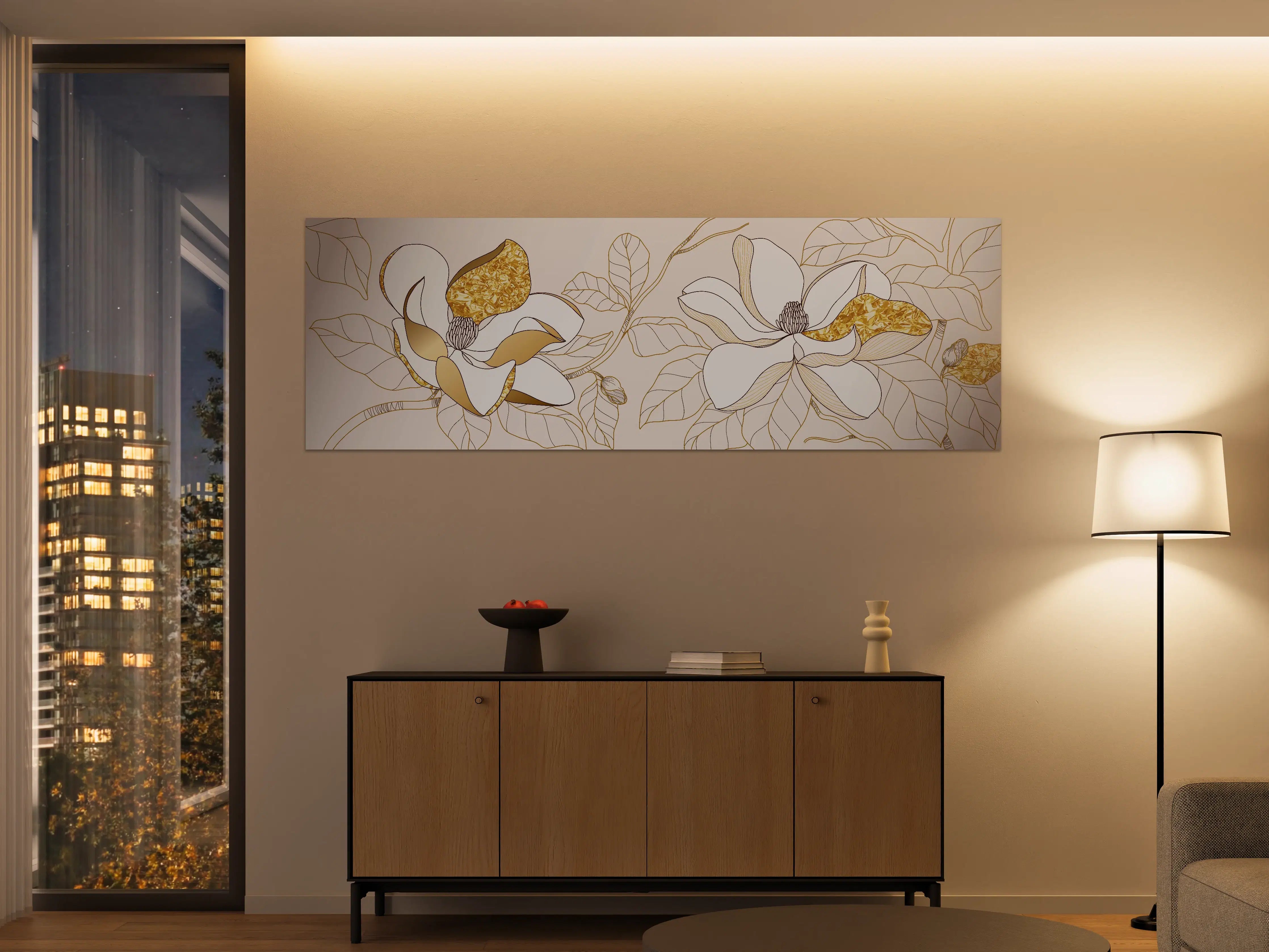 Große Wandbilder - Goldene Blumenmuster Illustration