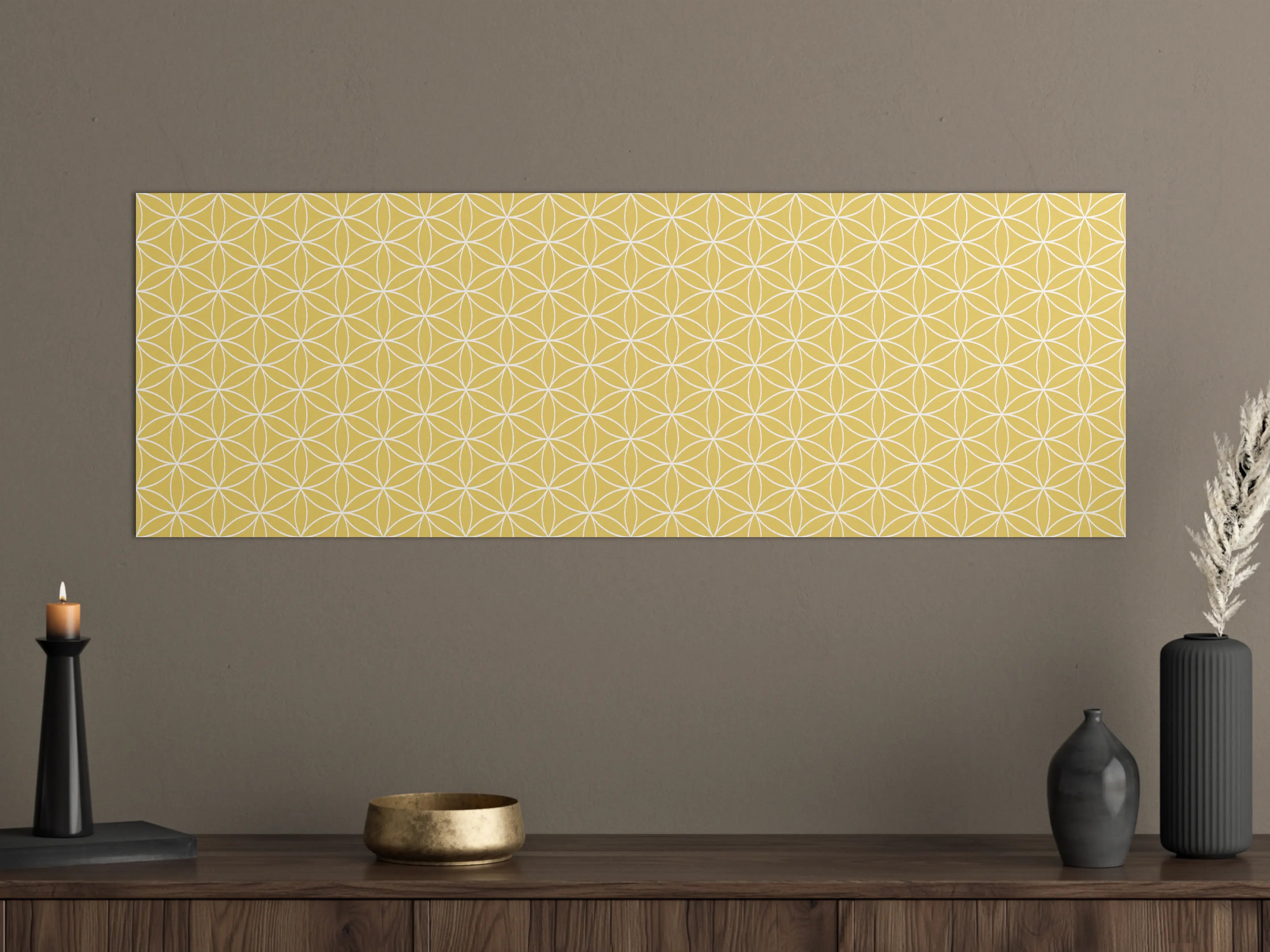 Große Wandbilder - Goldene Blumenmuster mit geomagnetischem Design