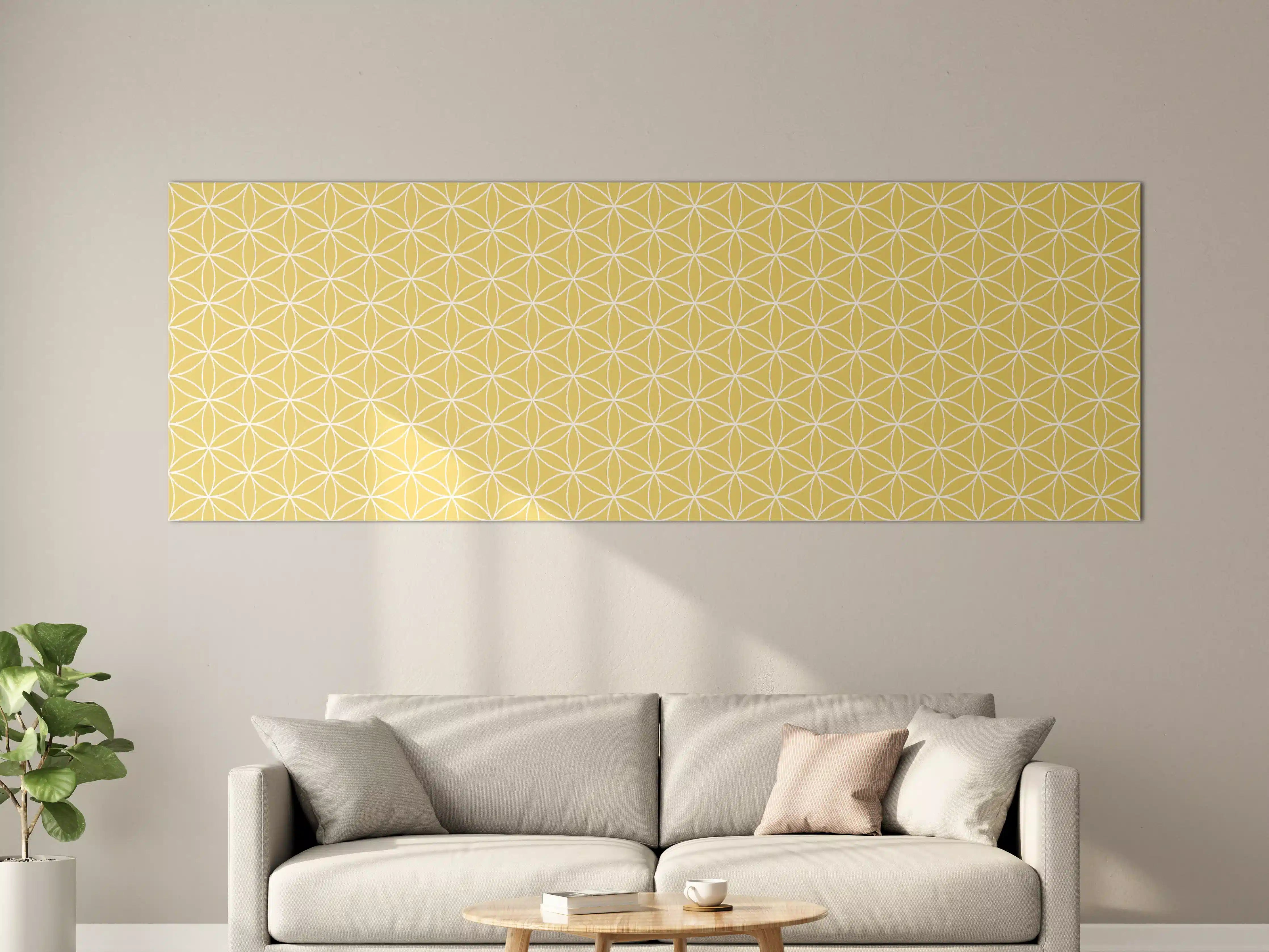 Große Wandbilder - Goldene Blumenmuster mit geomagnetischem Design
