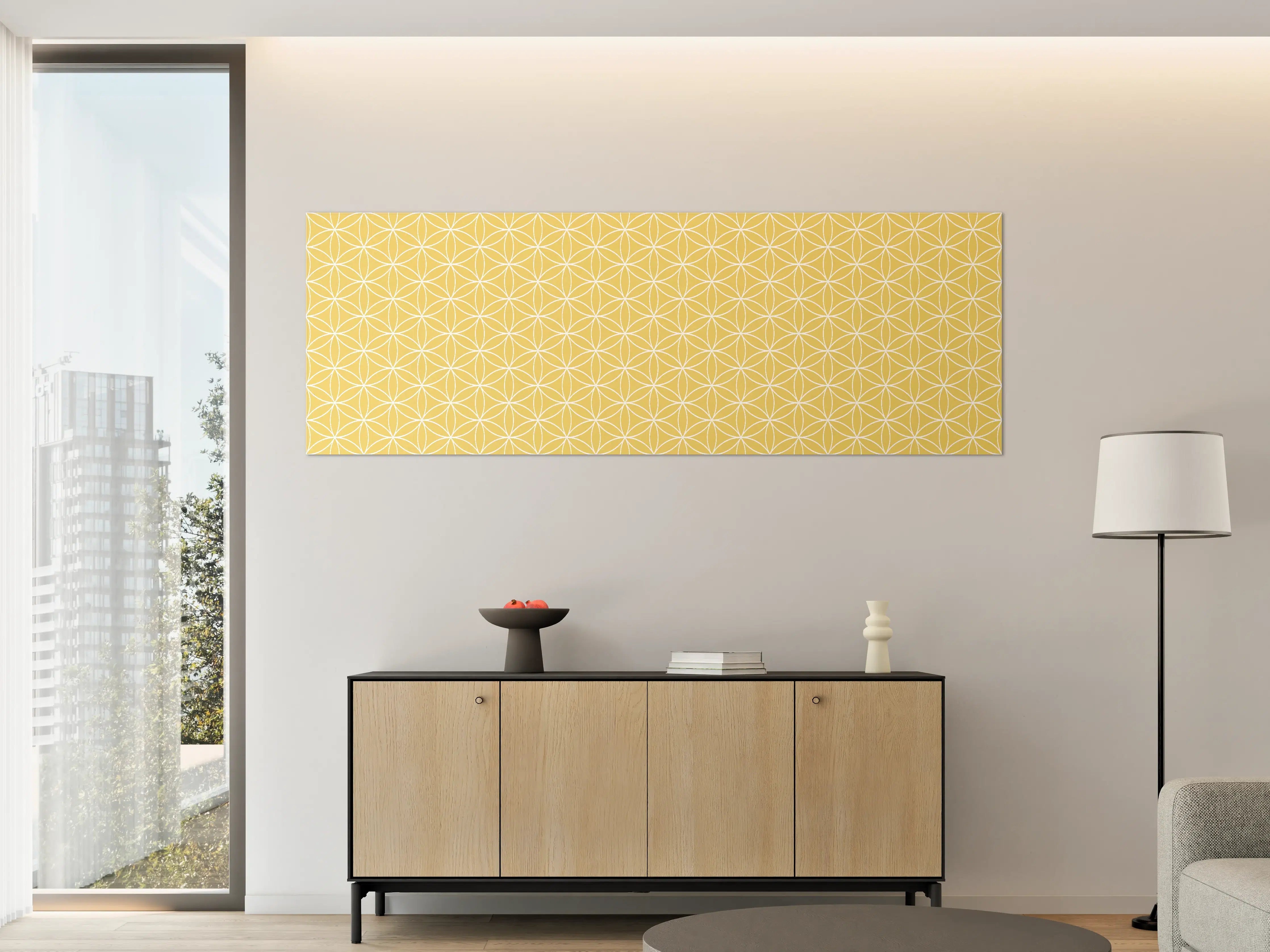 Große Wandbilder - Goldene Blumenmuster mit geomagnetischem Design