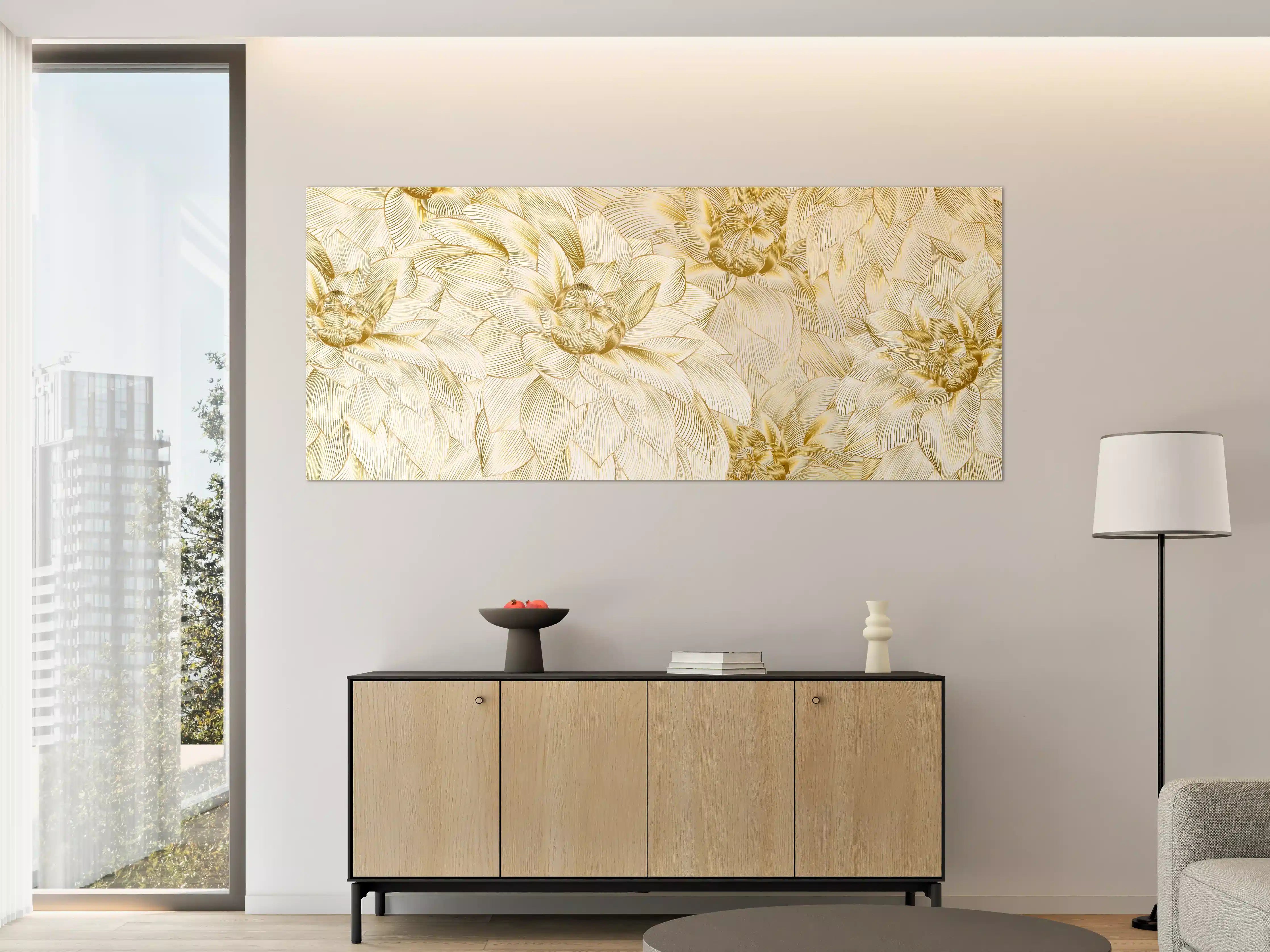 Große Wandbilder - Goldene Blumenstruktur Design