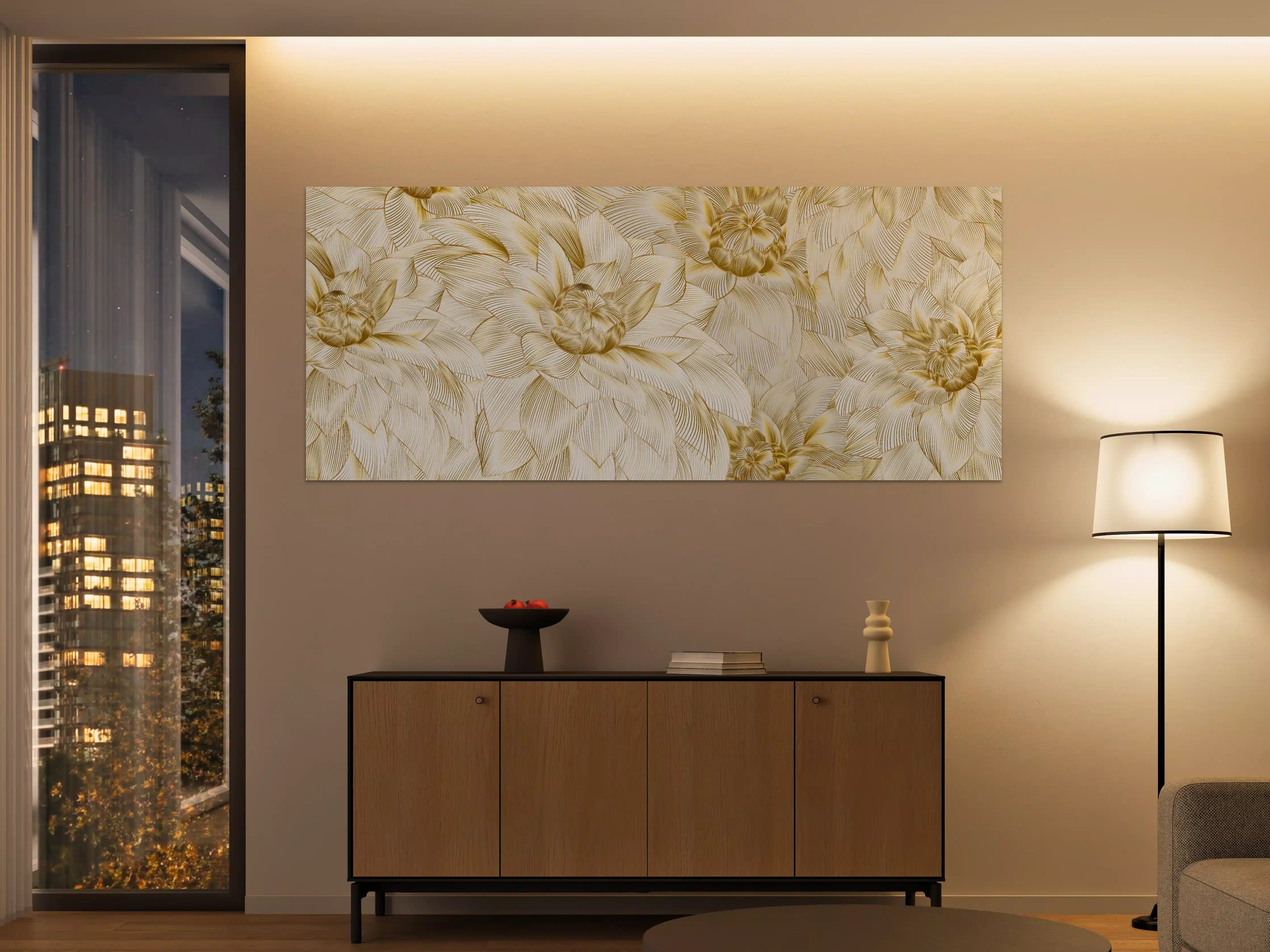 Große Wandbilder - Goldene Blumenstruktur Design