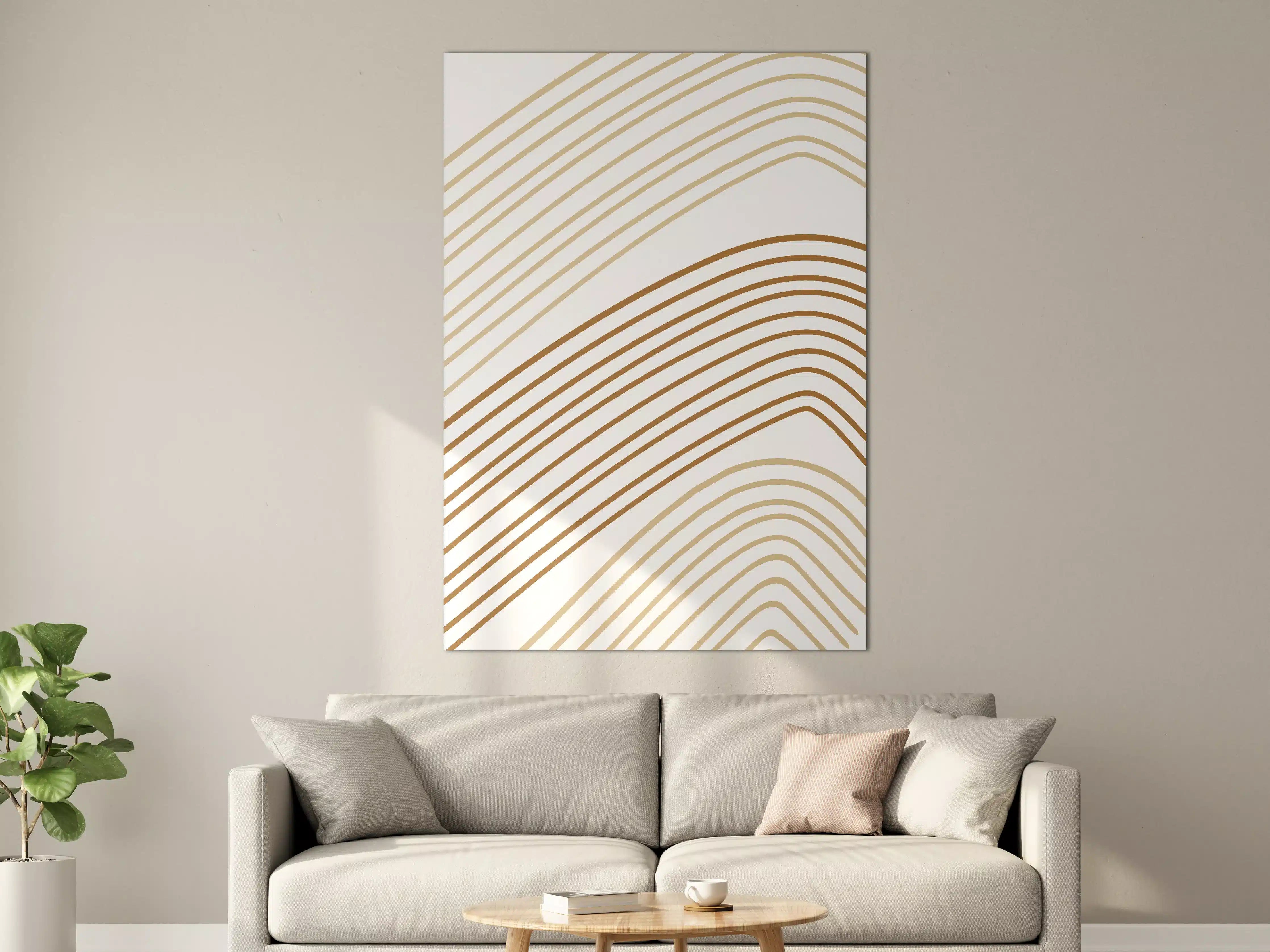 Große Wandbilder - Goldene Bogenlinie auf weißem Hintergrund