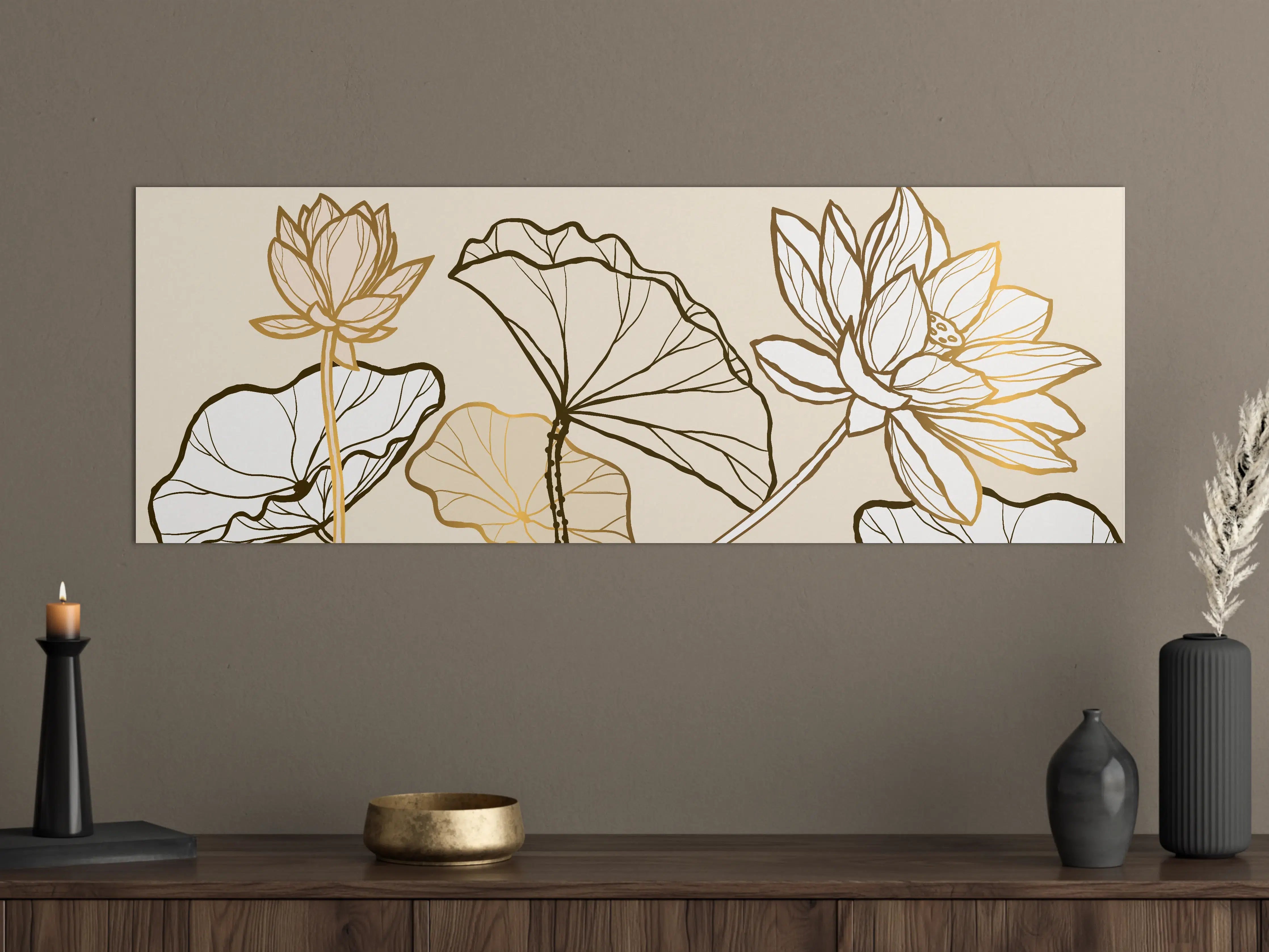 Große Wandbilder - Goldene Botanik Lineart Illustration