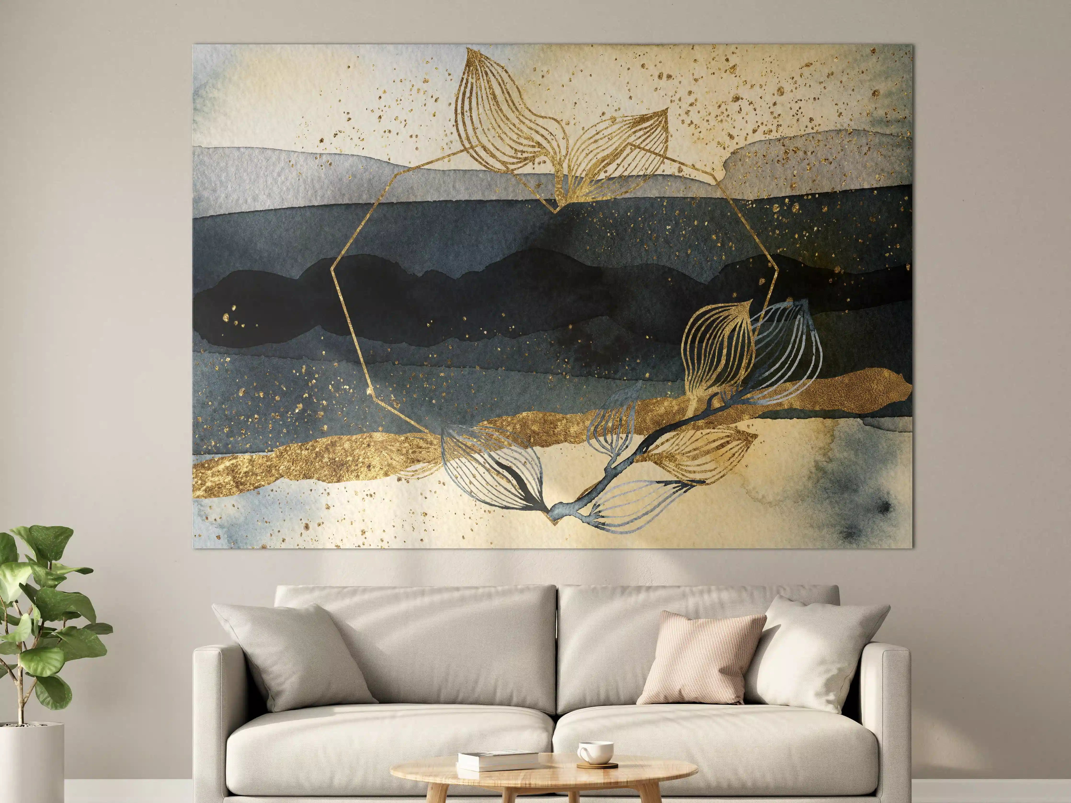 Große Wandbilder - Goldene Fadenranke auf dunklem Wasserhintergrund