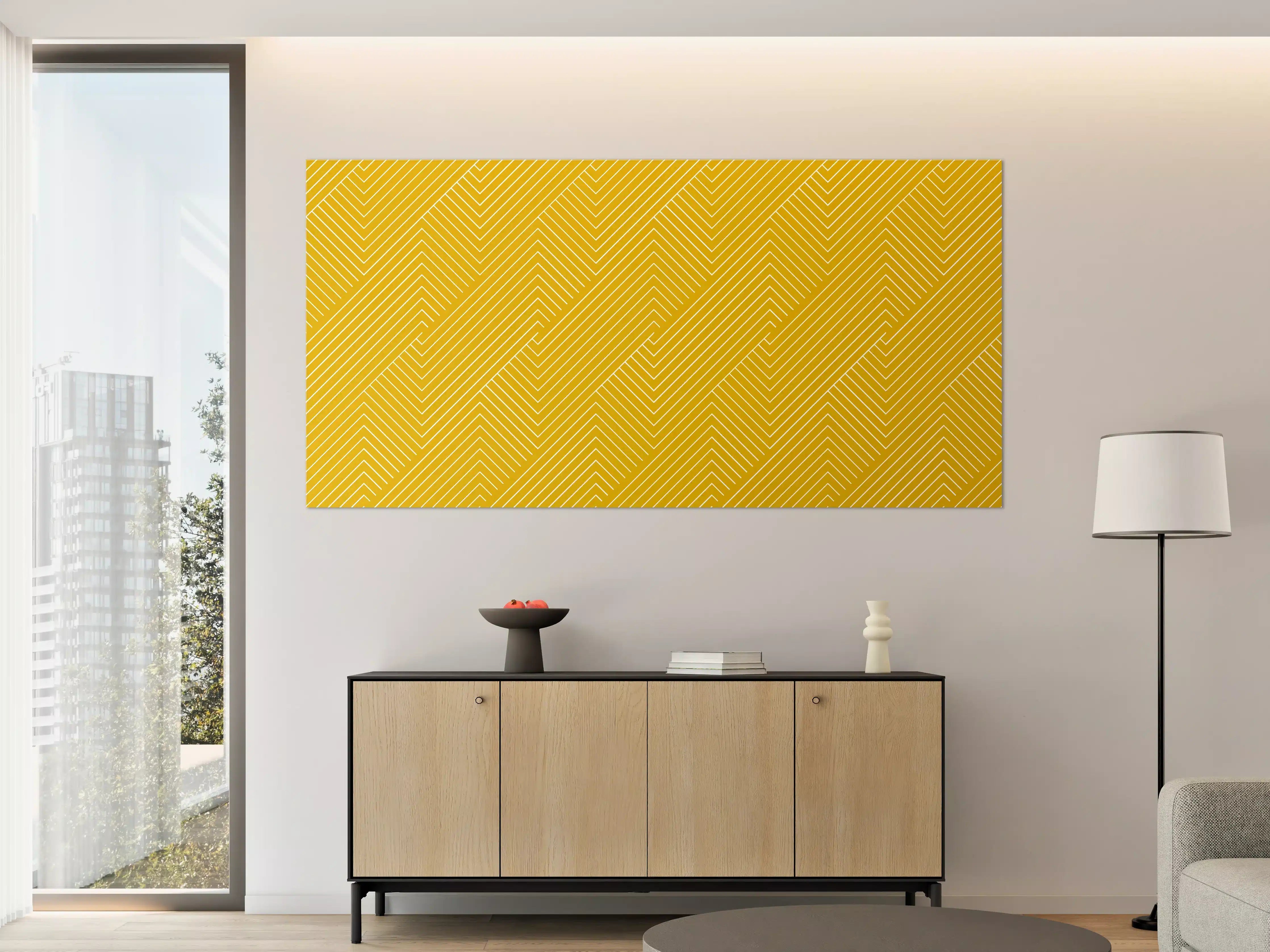 Große Wandbilder - Goldene Geometrie mit Linienmuster
