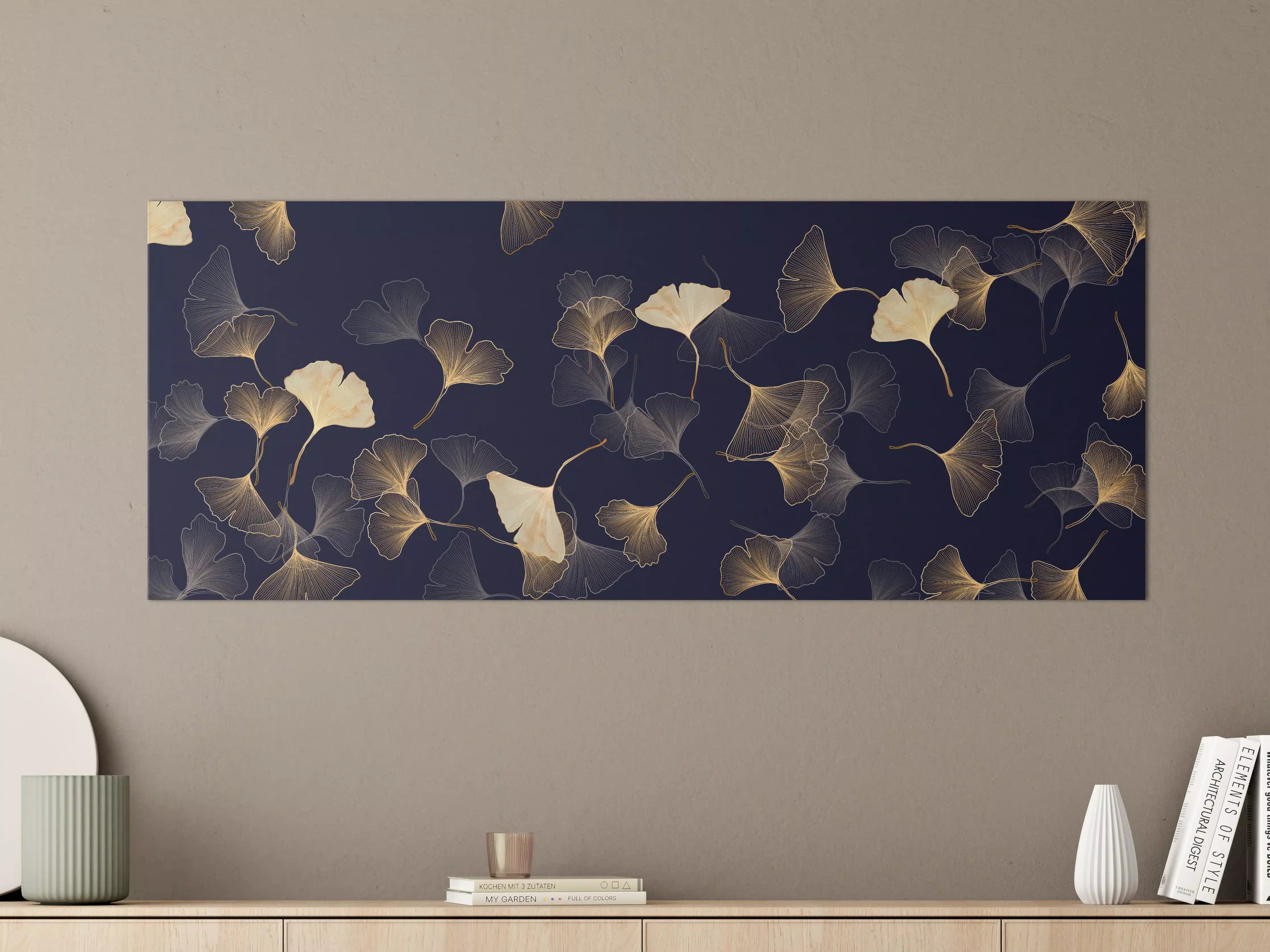 Große Wandbilder - Goldene Ginkgo Blatt Design Tapete