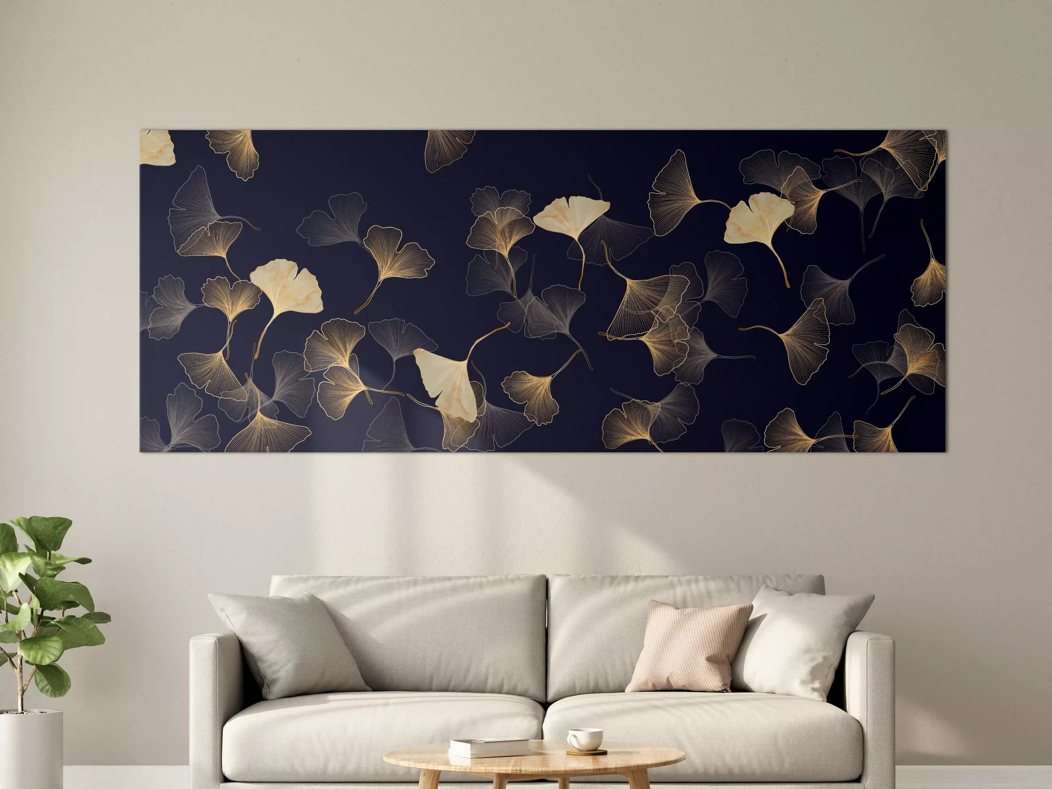 Große Wandbilder - Goldene Ginkgo Blatt Design Tapete