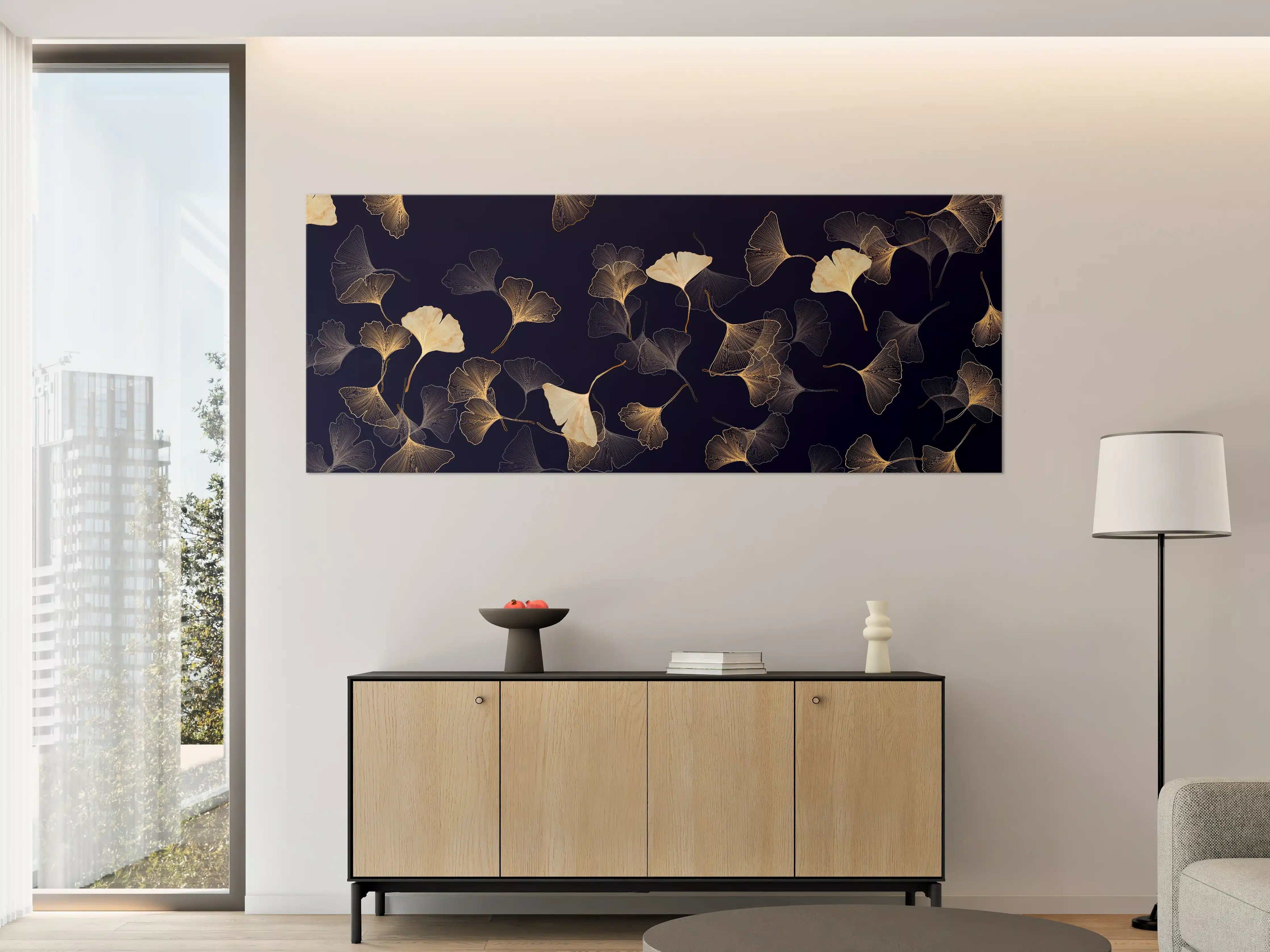 Große Wandbilder - Goldene Ginkgo Blatt Design Tapete