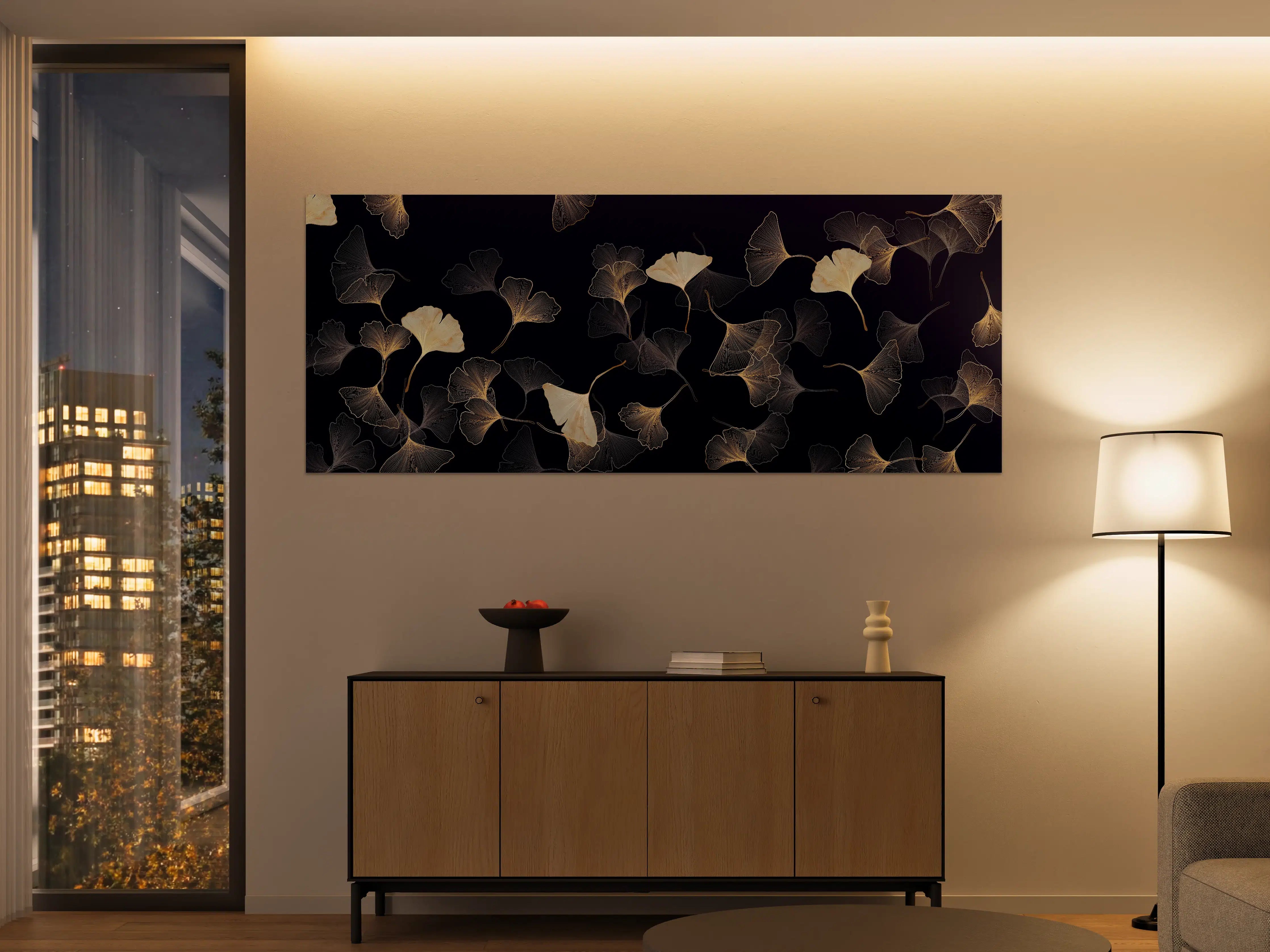 Große Wandbilder - Goldene Ginkgo Blatt Design Tapete
