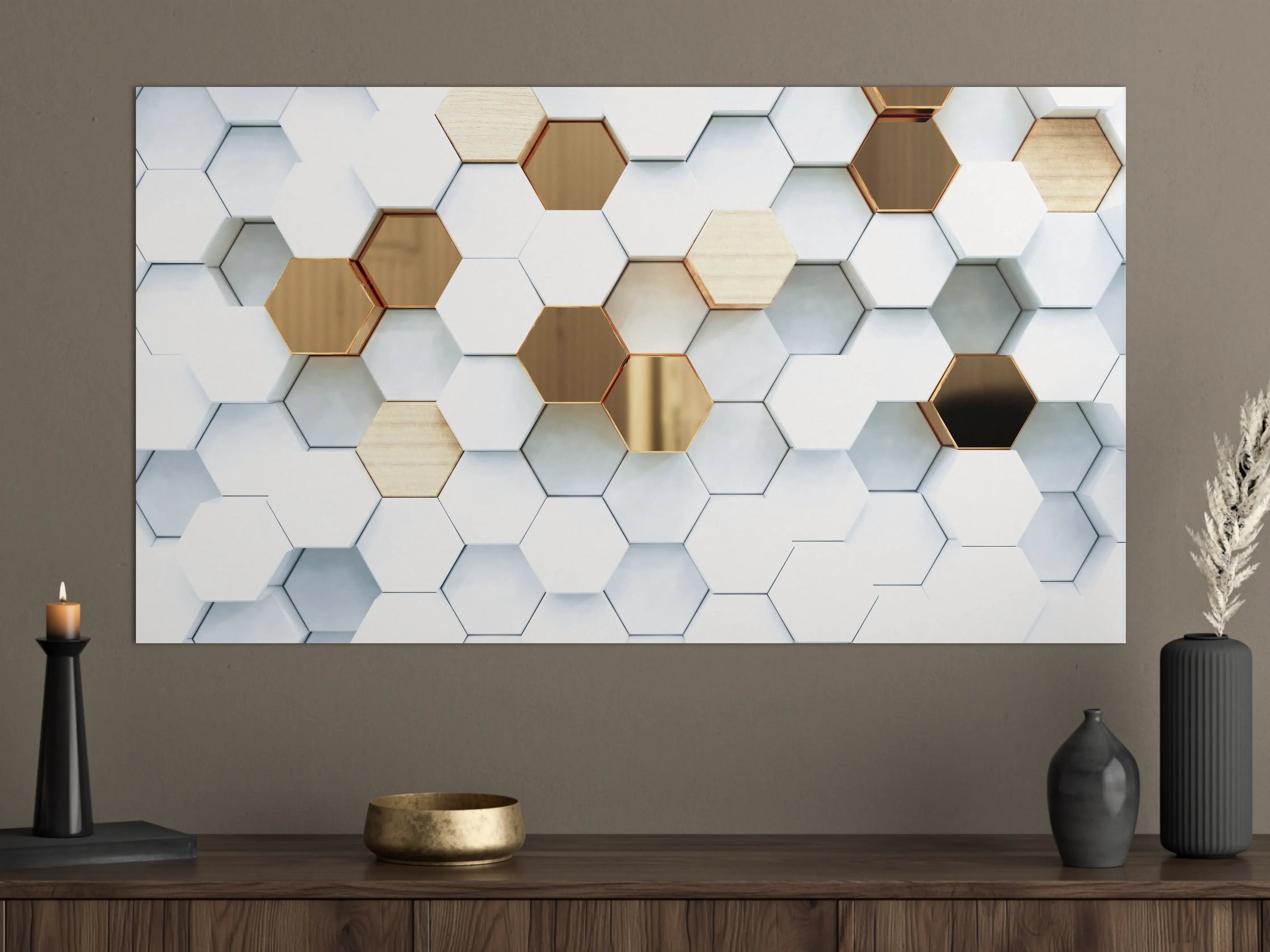 Große Wandbilder - Goldene Hexagon Luxusstruktur