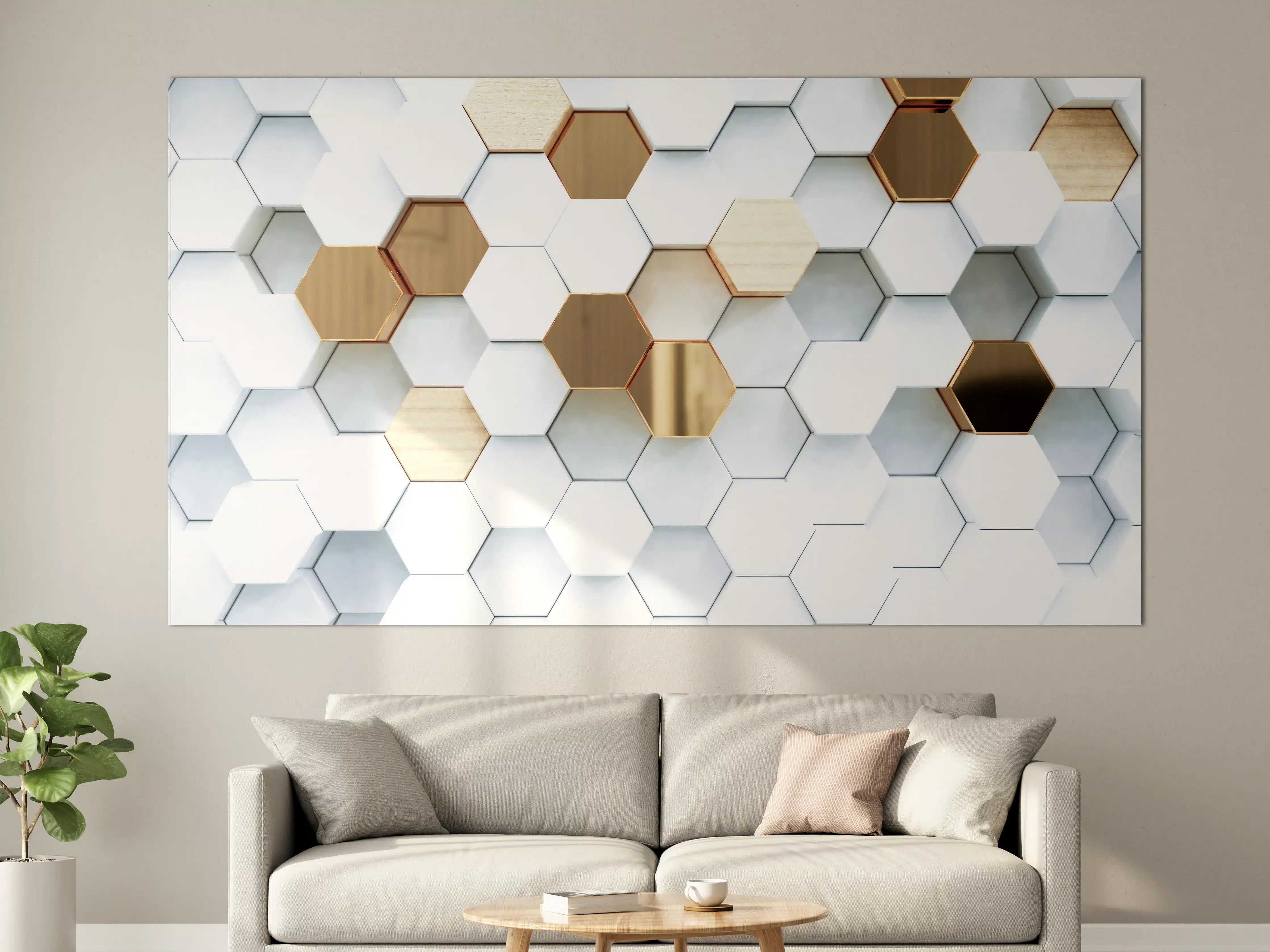 Große Wandbilder - Goldene Hexagon Luxusstruktur