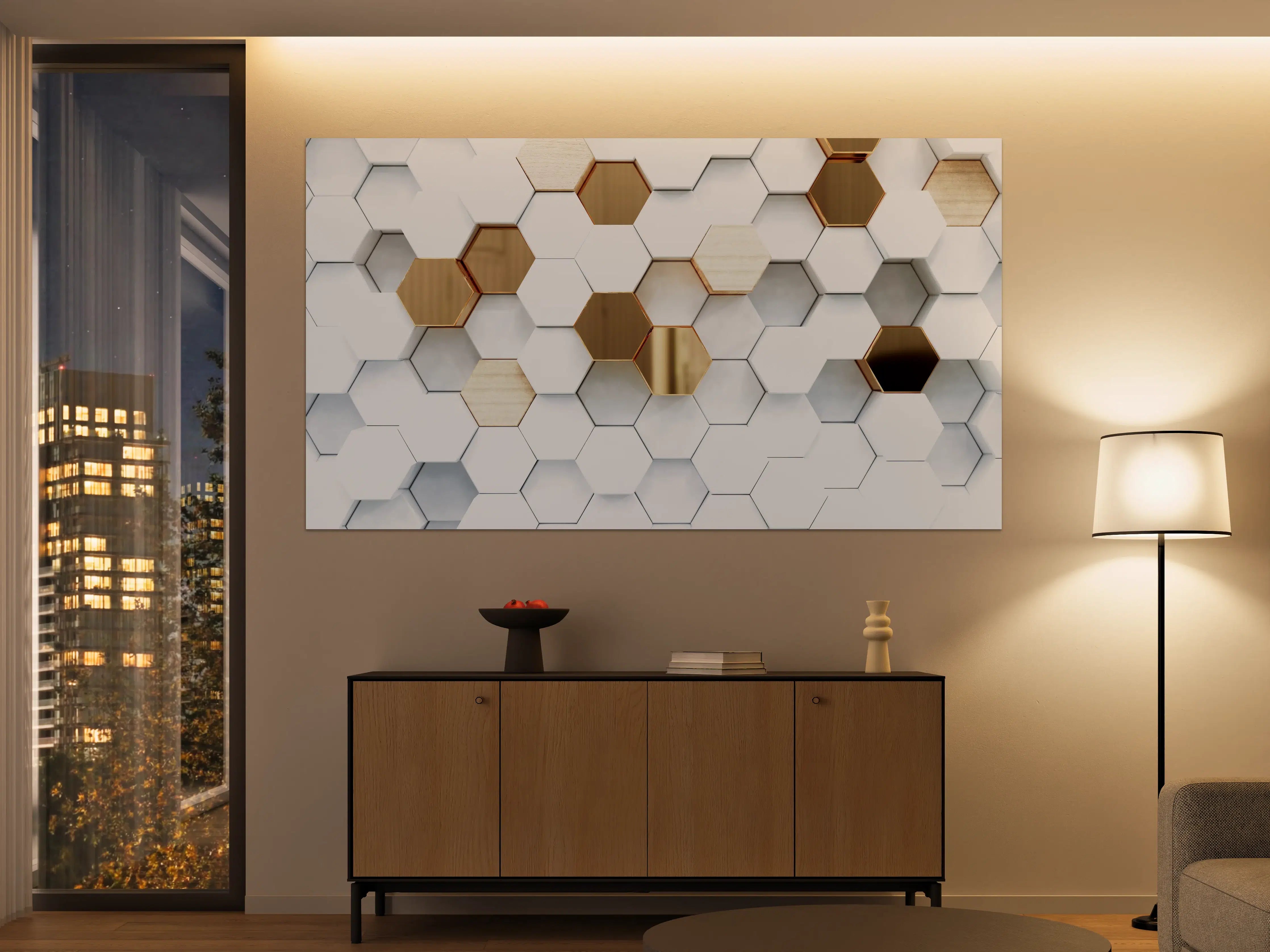 Große Wandbilder - Goldene Hexagon Luxusstruktur