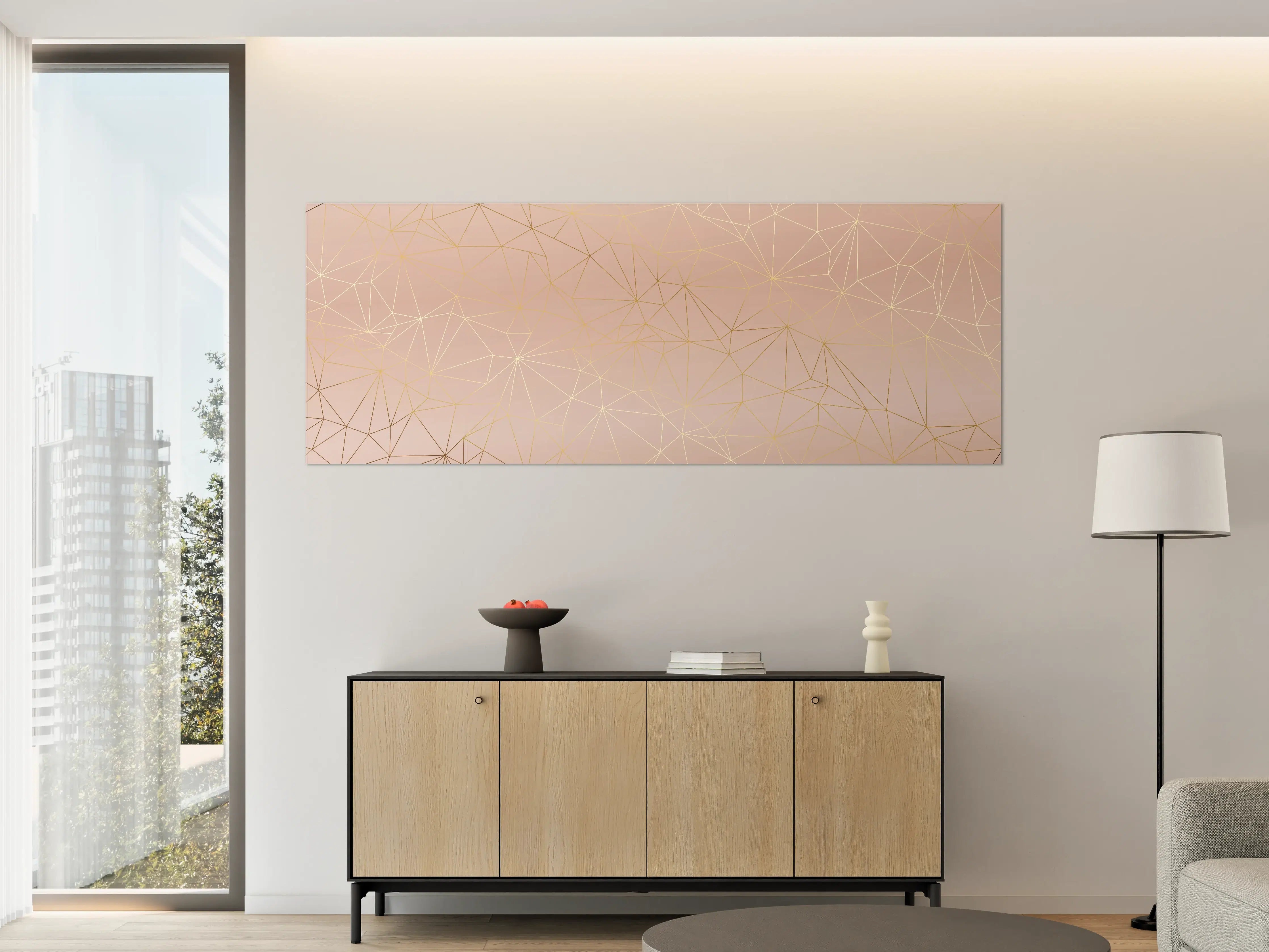 Große Wandbilder - Goldene Linien auf Beige Hintergrund