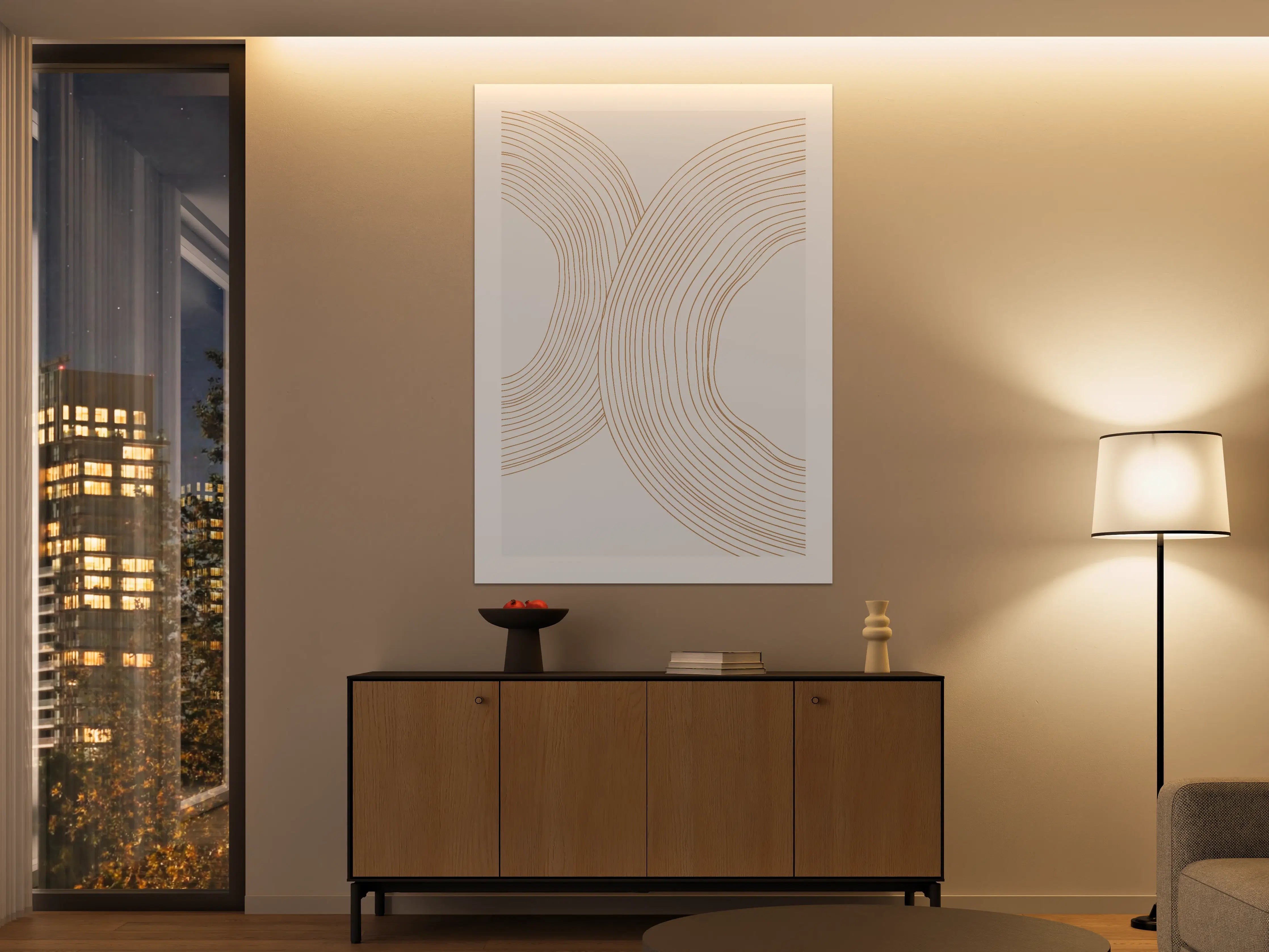 Große Wandbilder - Goldene Linienstruktur im minimalistischen Design