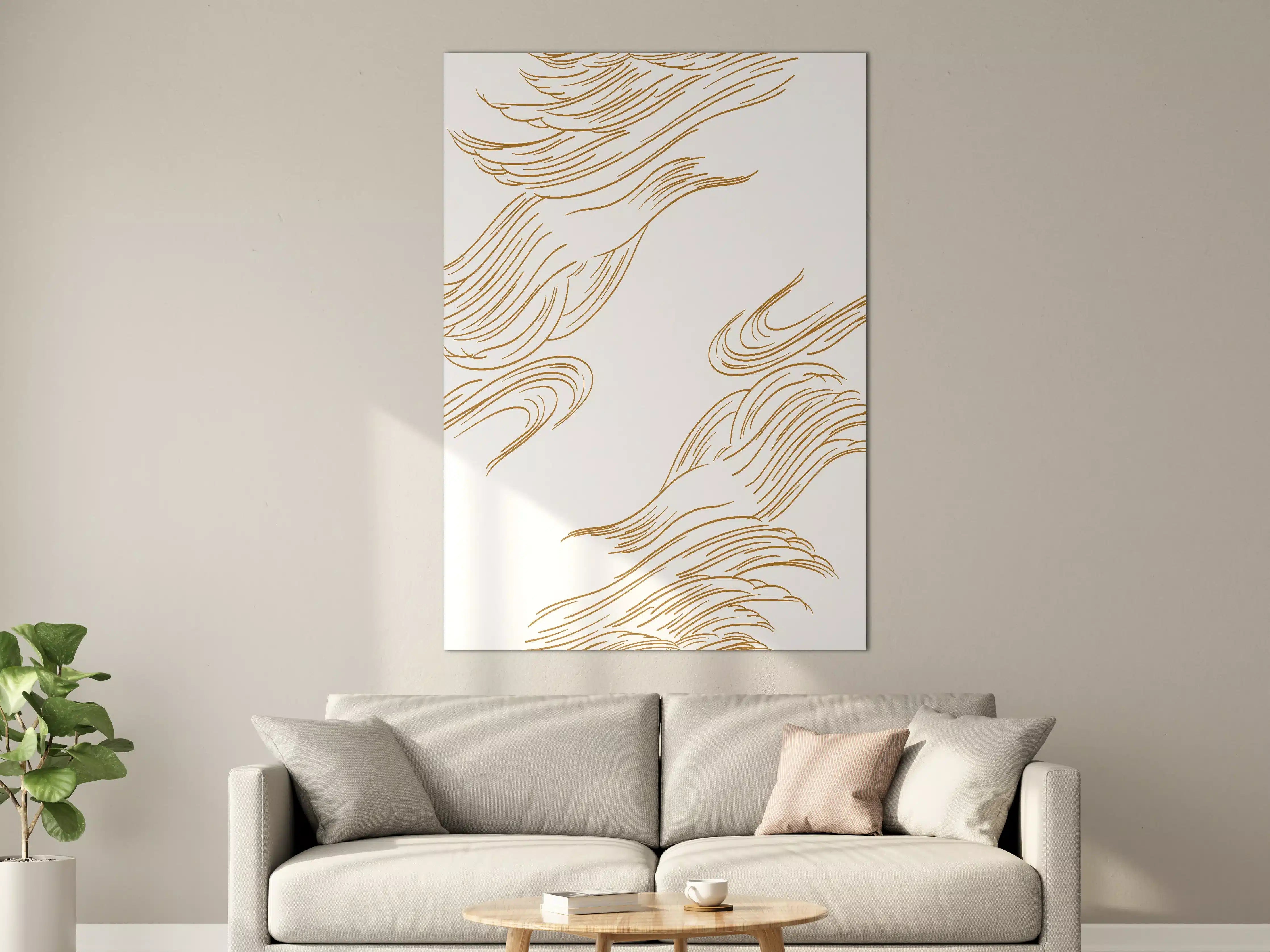 Große Wandbilder - Goldene Linienzeichnung