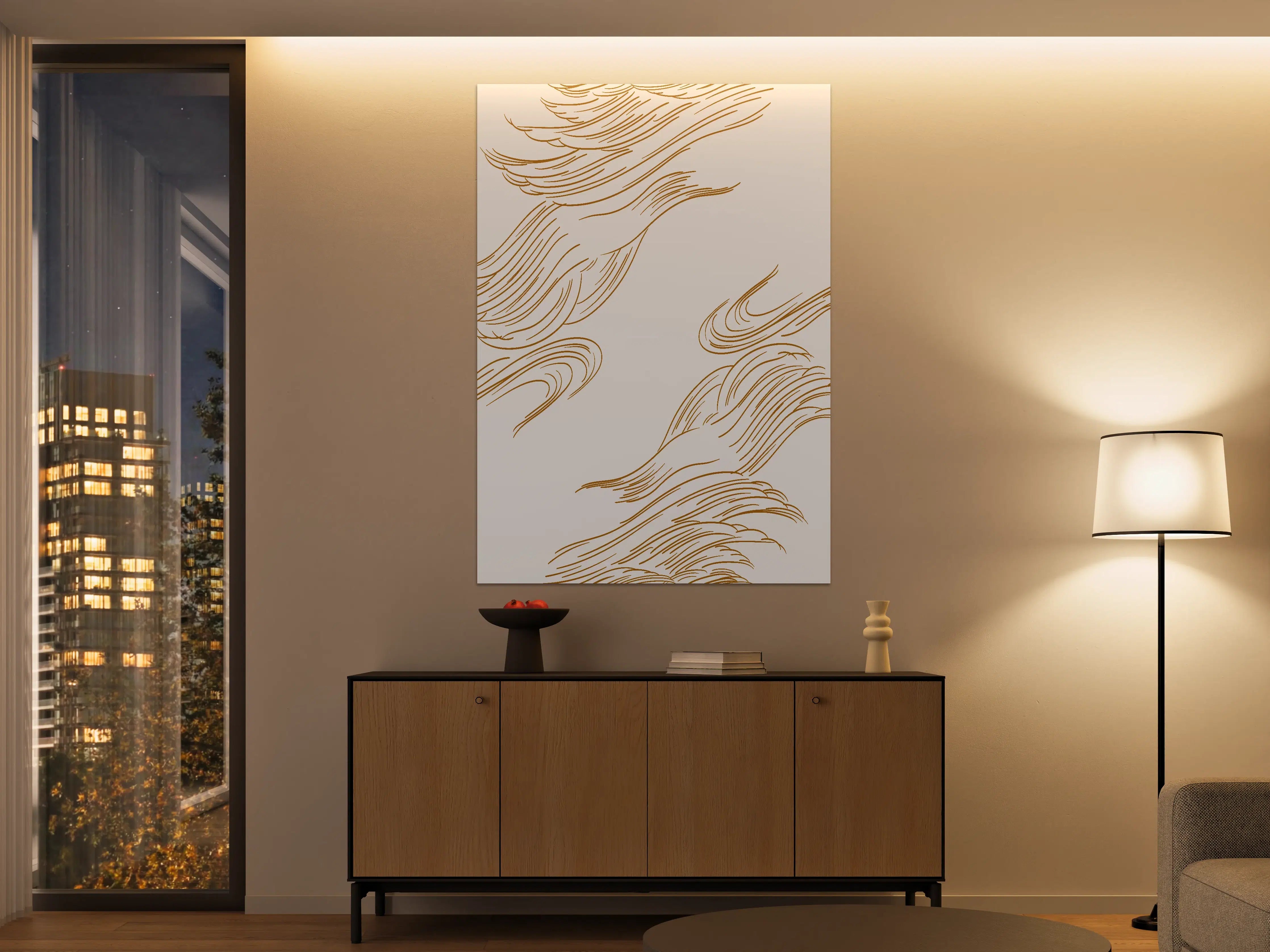 Große Wandbilder - Goldene Linienzeichnung