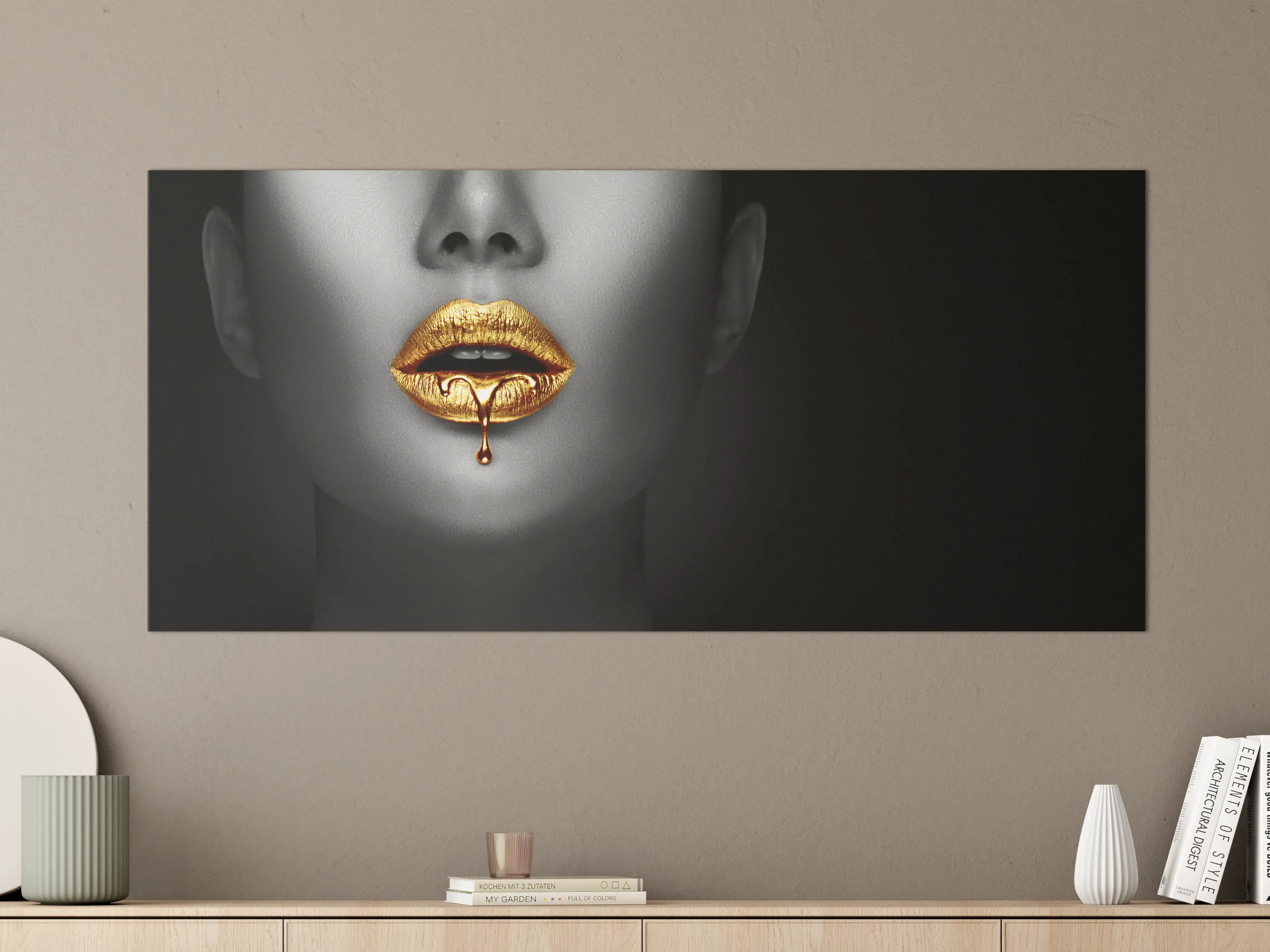 Große Wandbilder - Goldene Lippen Liquid Art