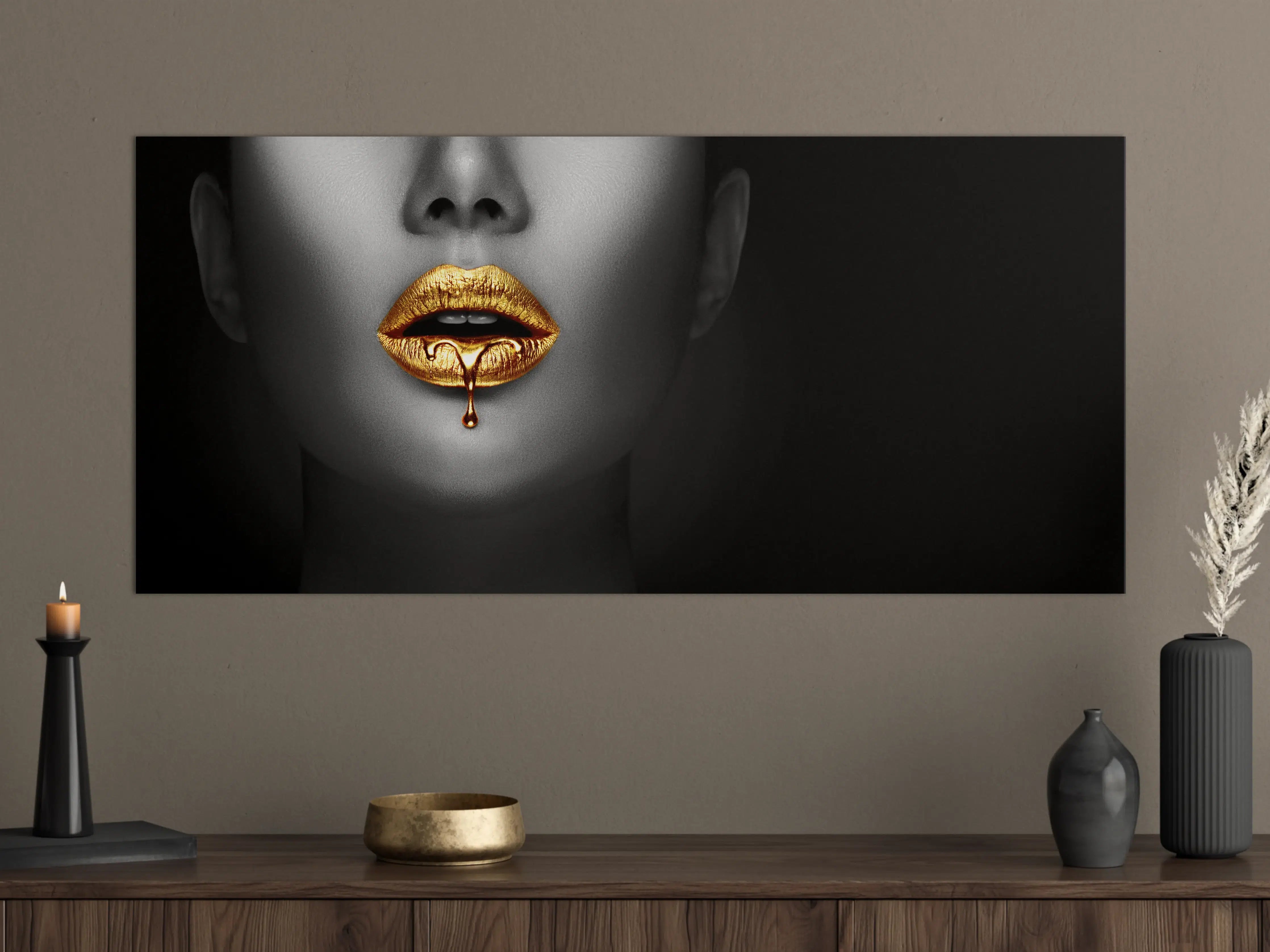 Große Wandbilder - Goldene Lippen Liquid Art