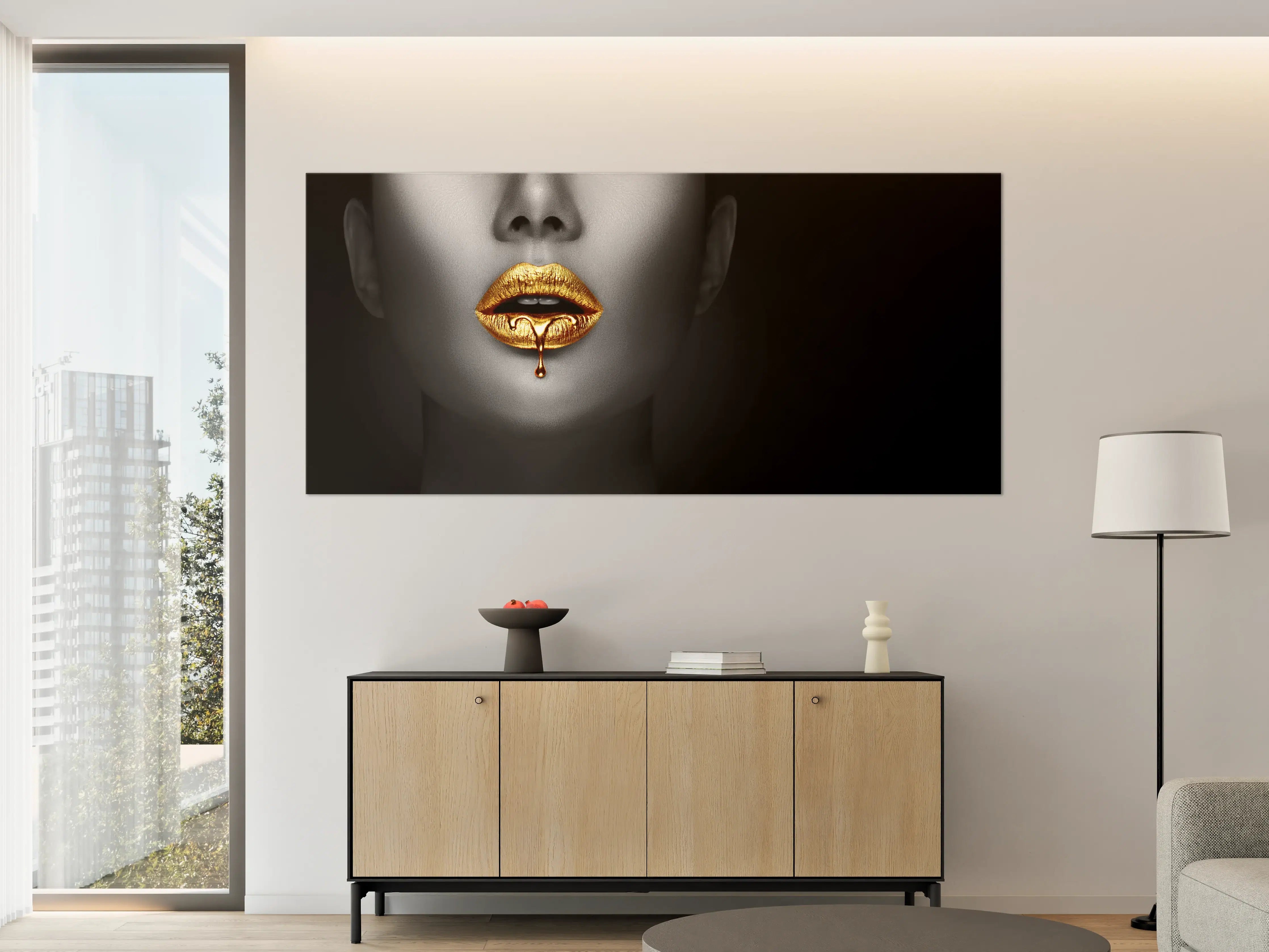 Große Wandbilder - Goldene Lippen Liquid Art