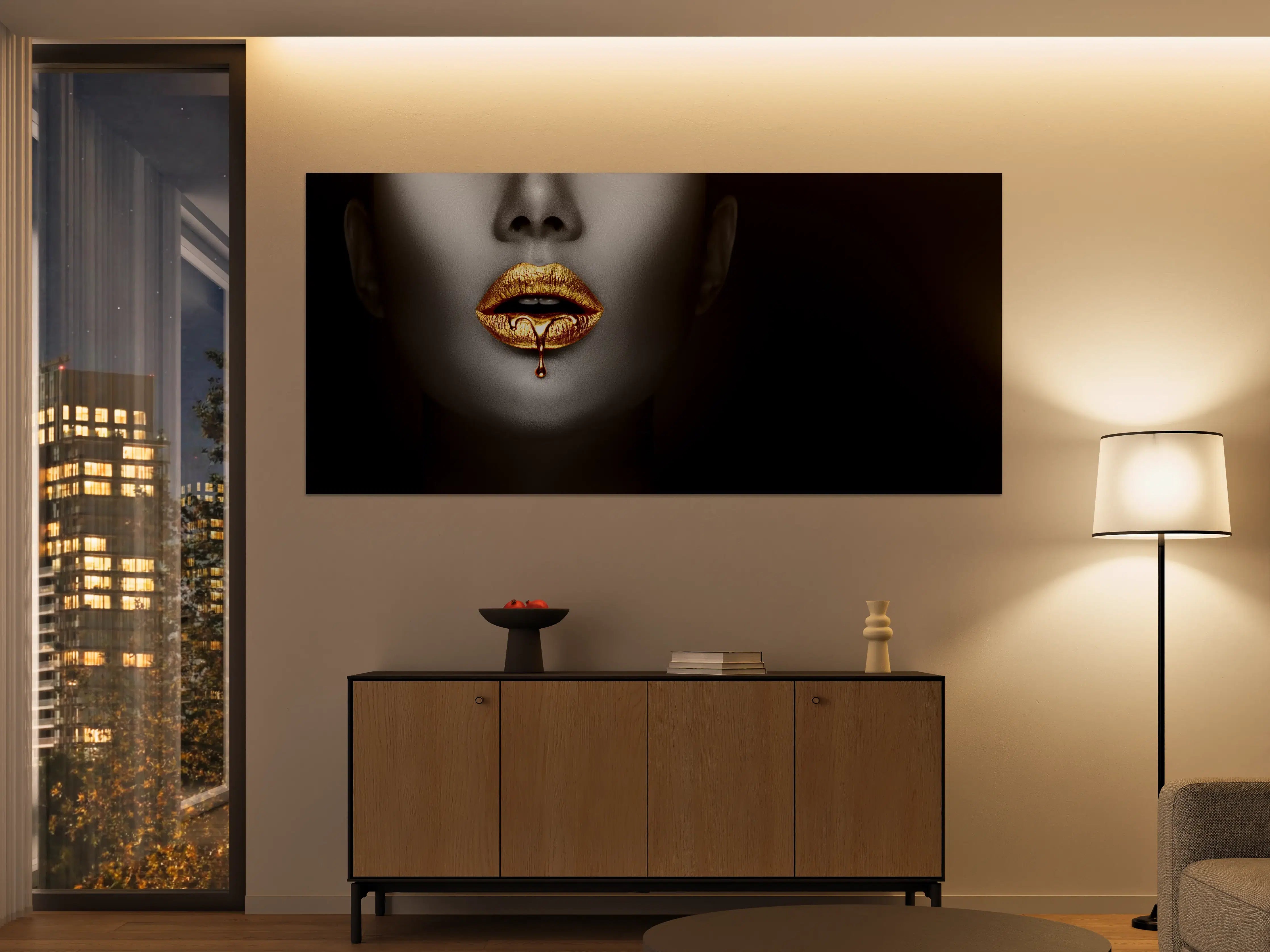 Große Wandbilder - Goldene Lippen Liquid Art