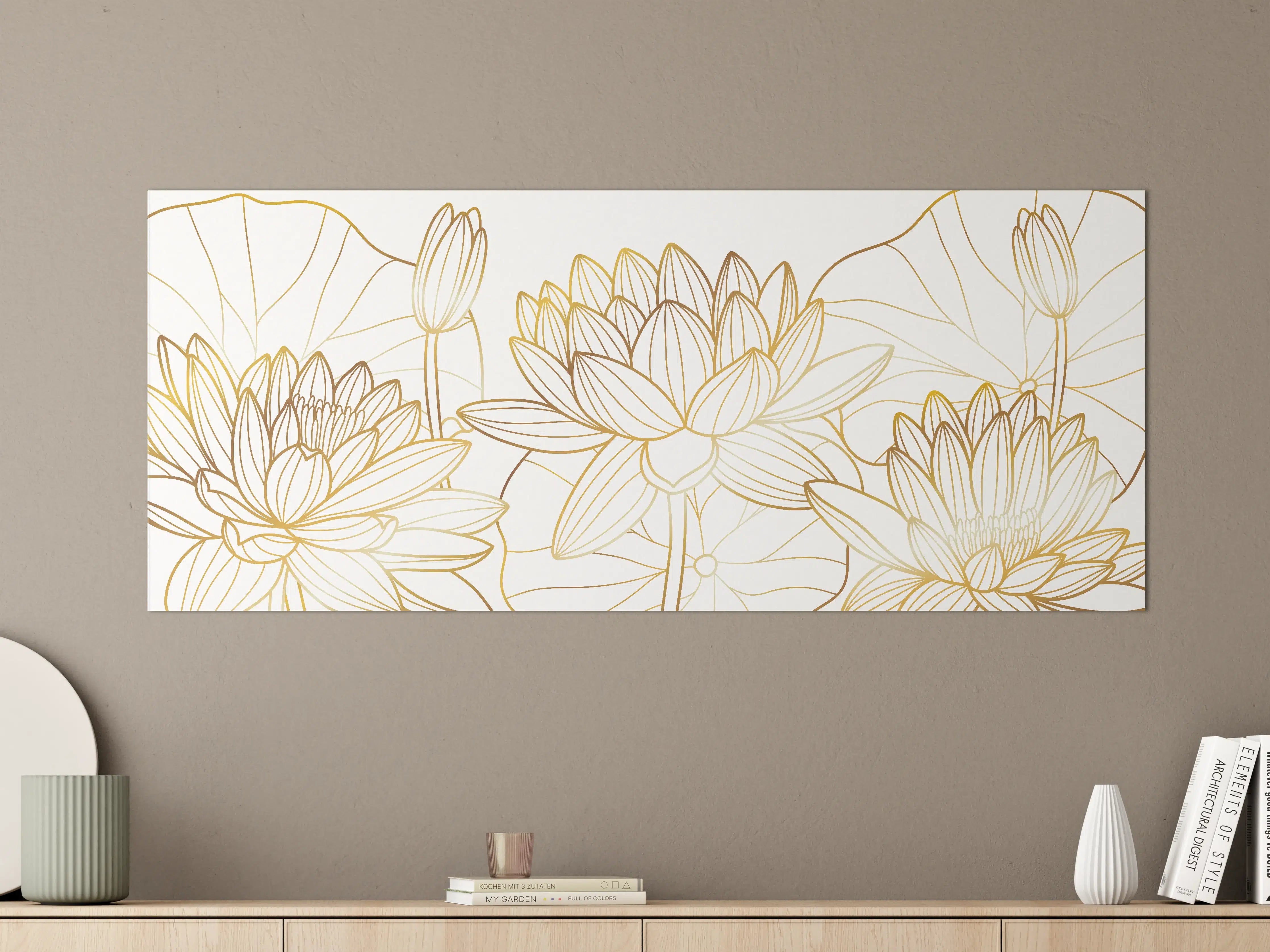 Große Wandbilder - Goldene Lotusblüte Zeichnung