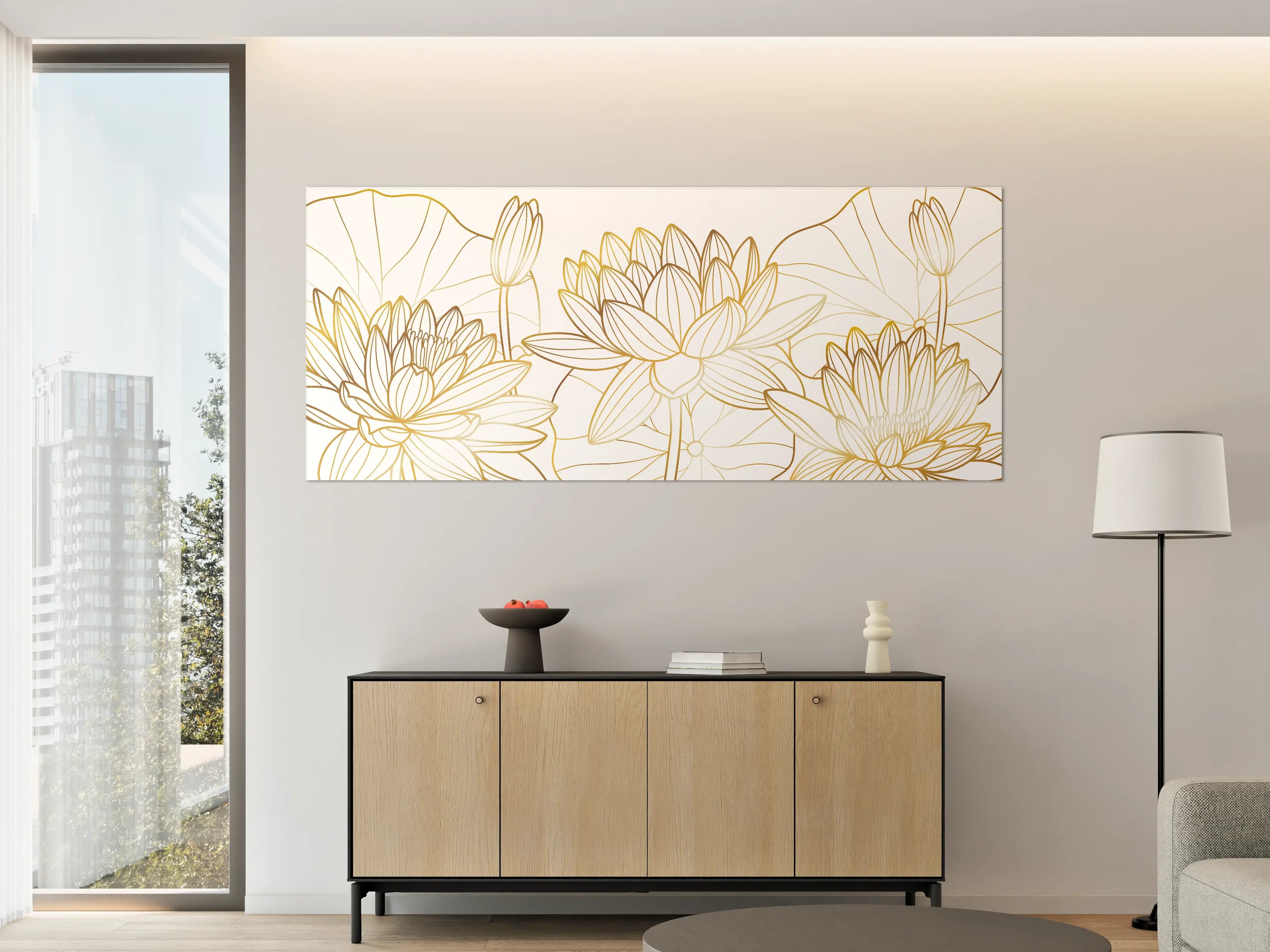 Große Wandbilder - Goldene Lotusblüte Zeichnung