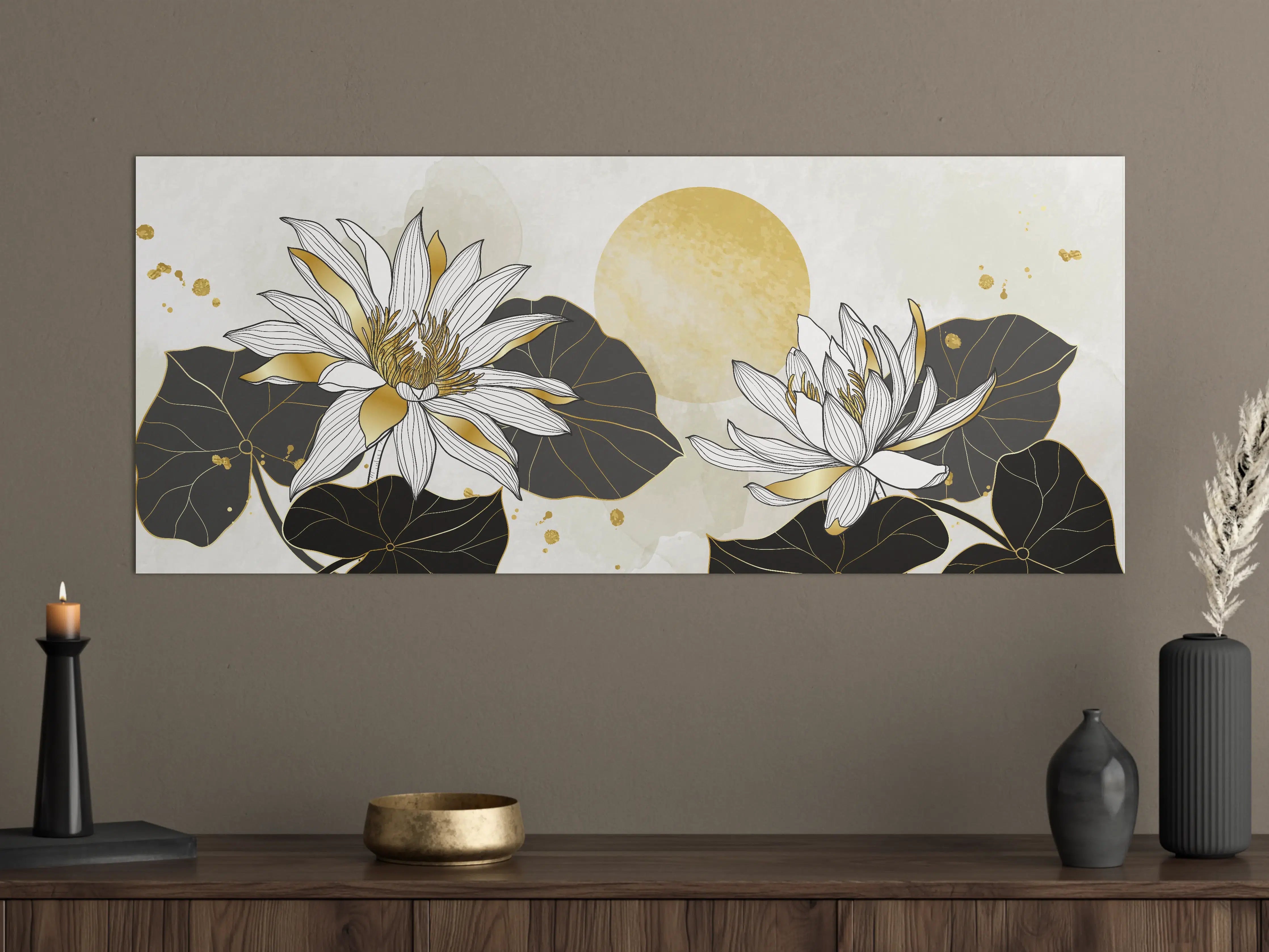 Große Wandbilder - Goldene Lotusblüten Illustration