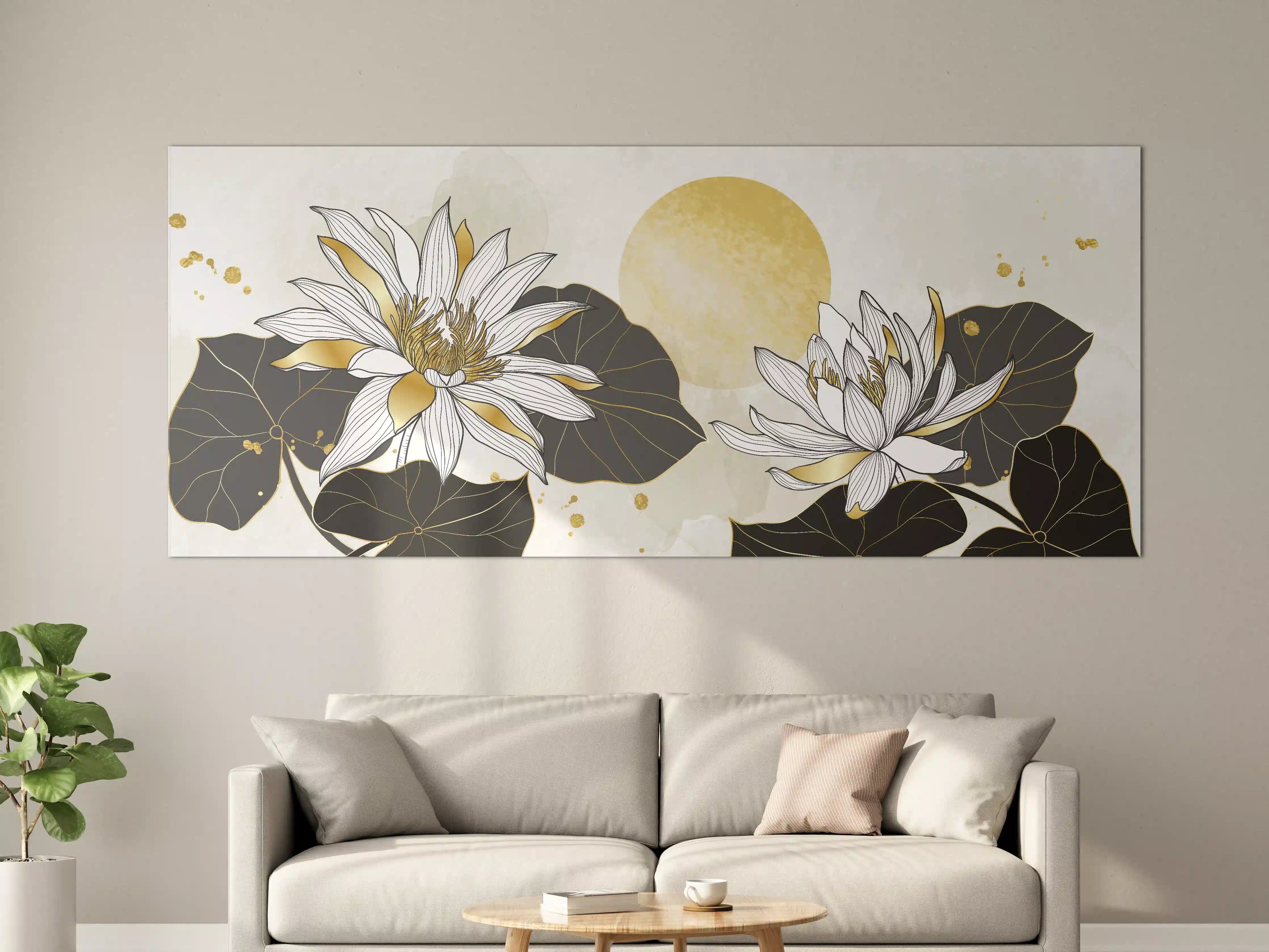 Große Wandbilder - Goldene Lotusblüten Illustration