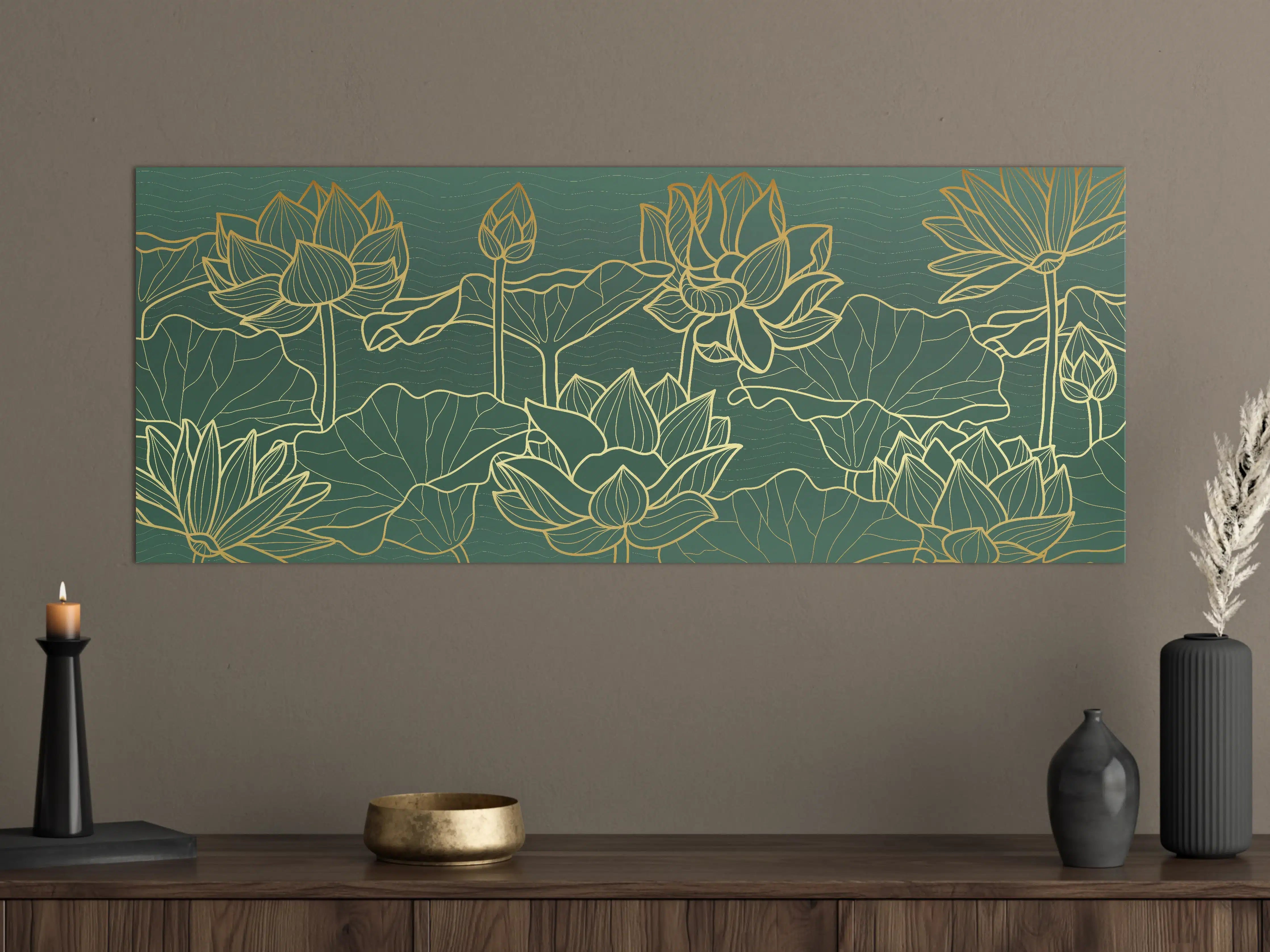 Große Wandbilder - Goldene Lotusblumen Kunstwerk