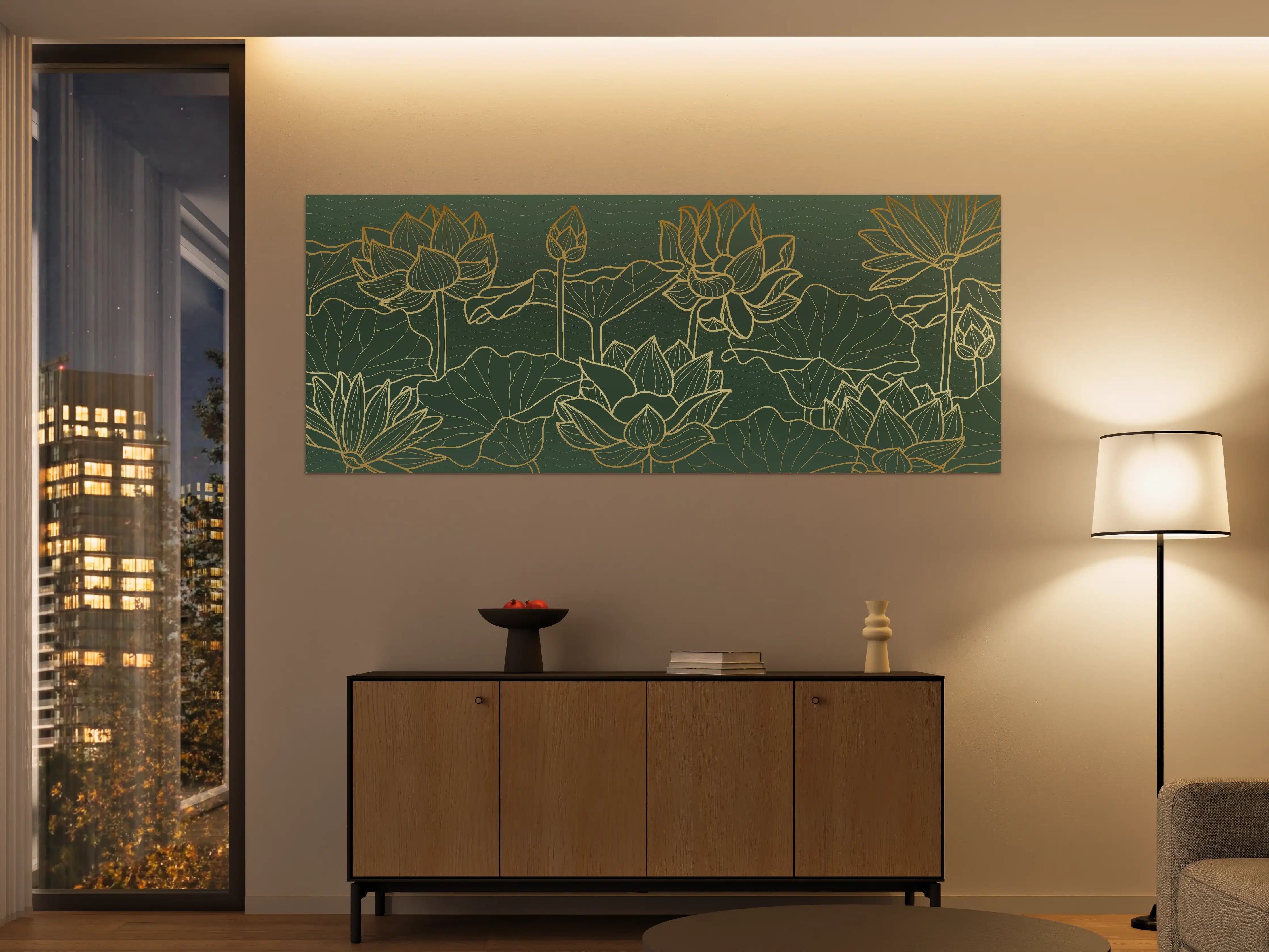 Große Wandbilder - Goldene Lotusblumen Kunstwerk