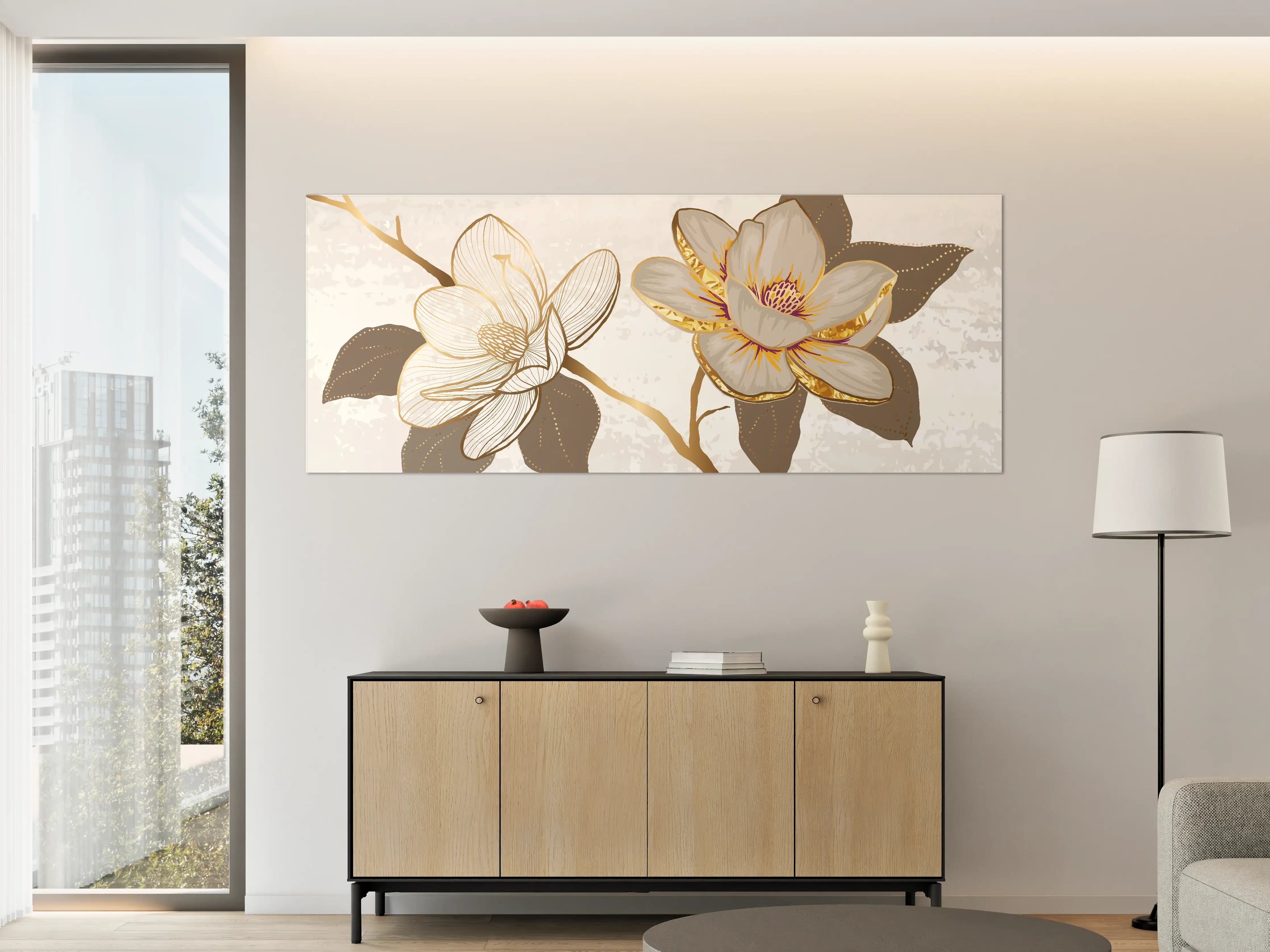 Große Wandbilder - Goldene Magnolien Kunst-Design