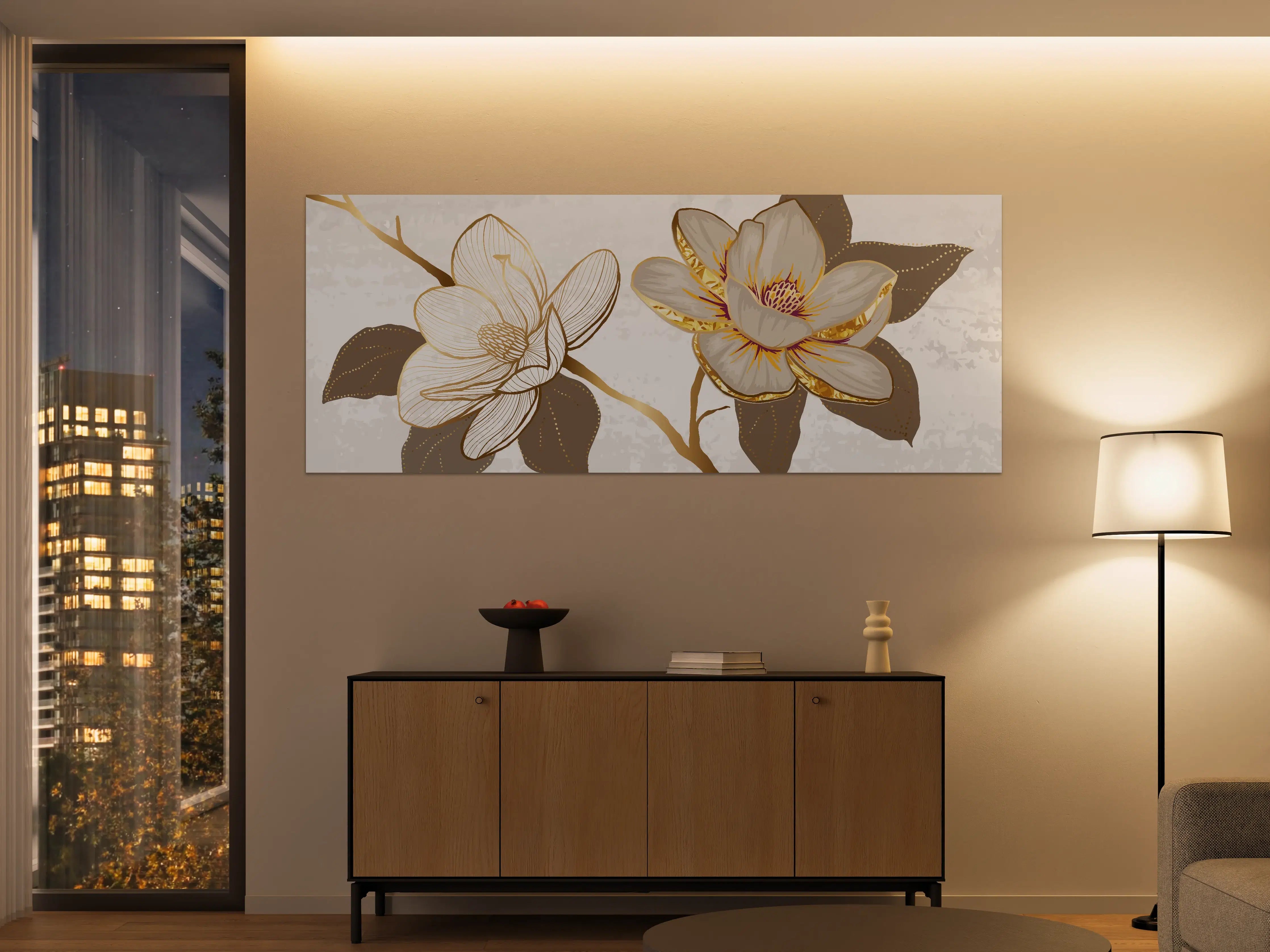 Große Wandbilder - Goldene Magnolien Kunst-Design