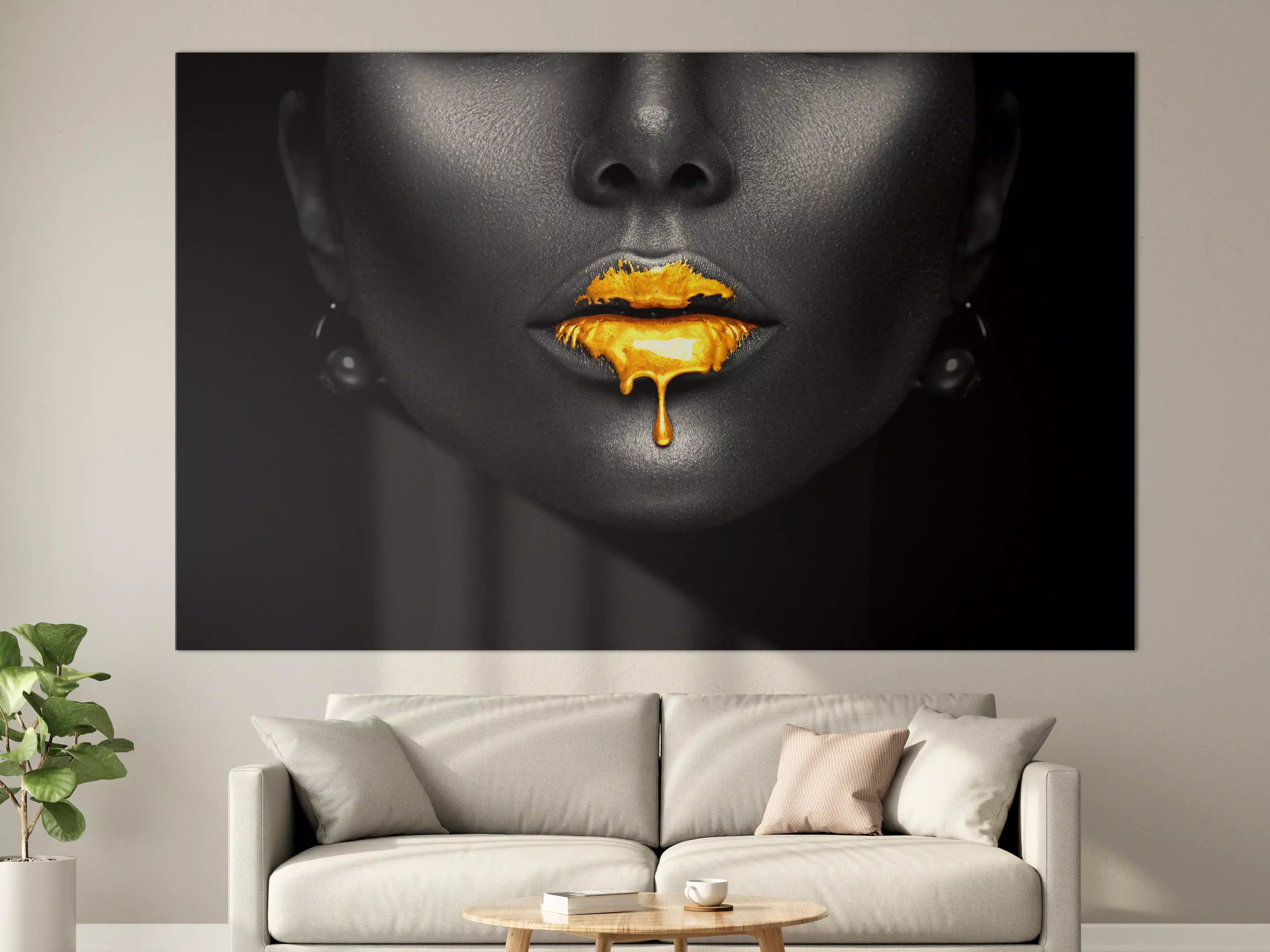 Große Wandbilder - Goldene Make-up Lippen
