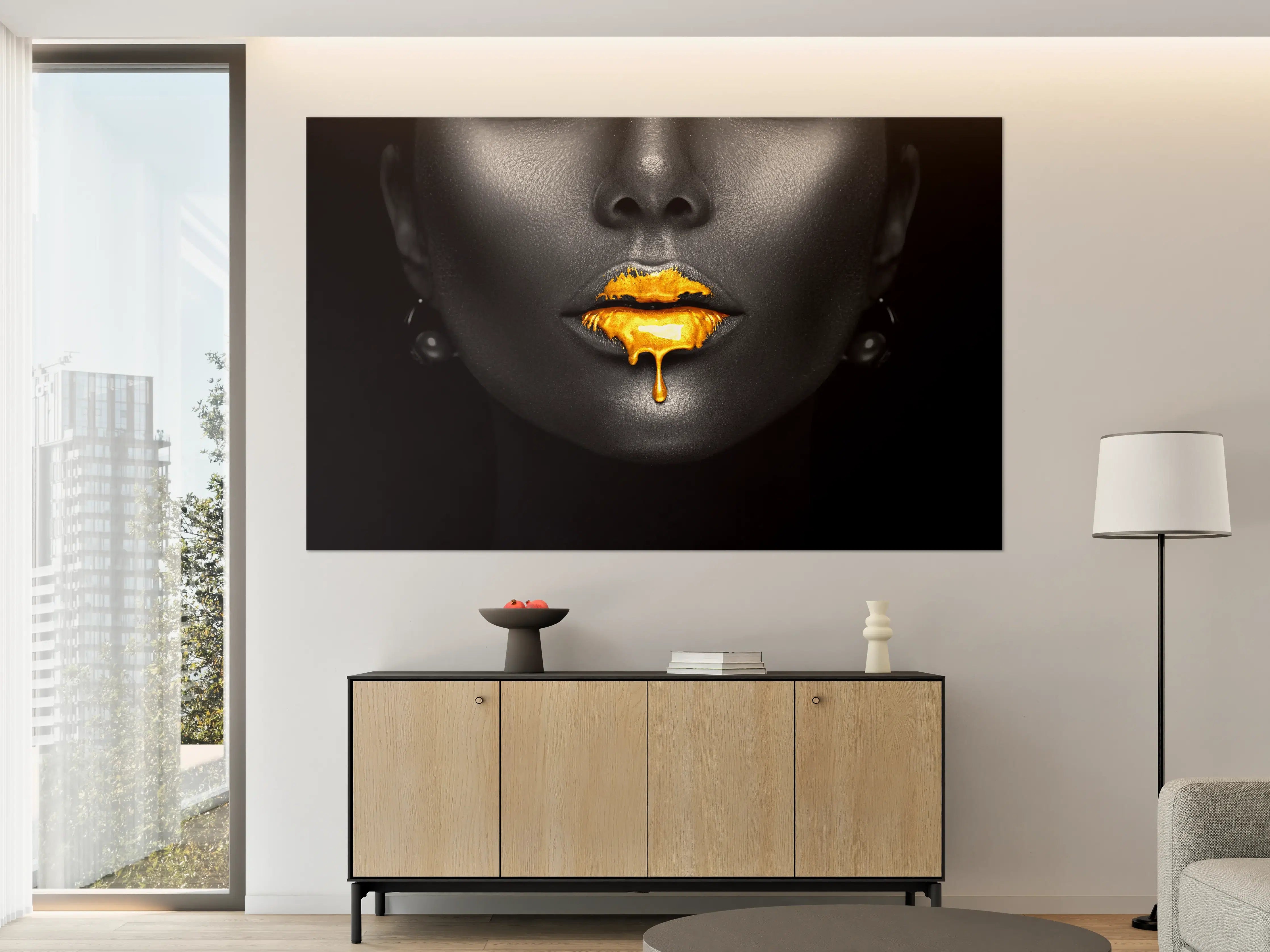 Große Wandbilder - Goldene Make-up Lippen