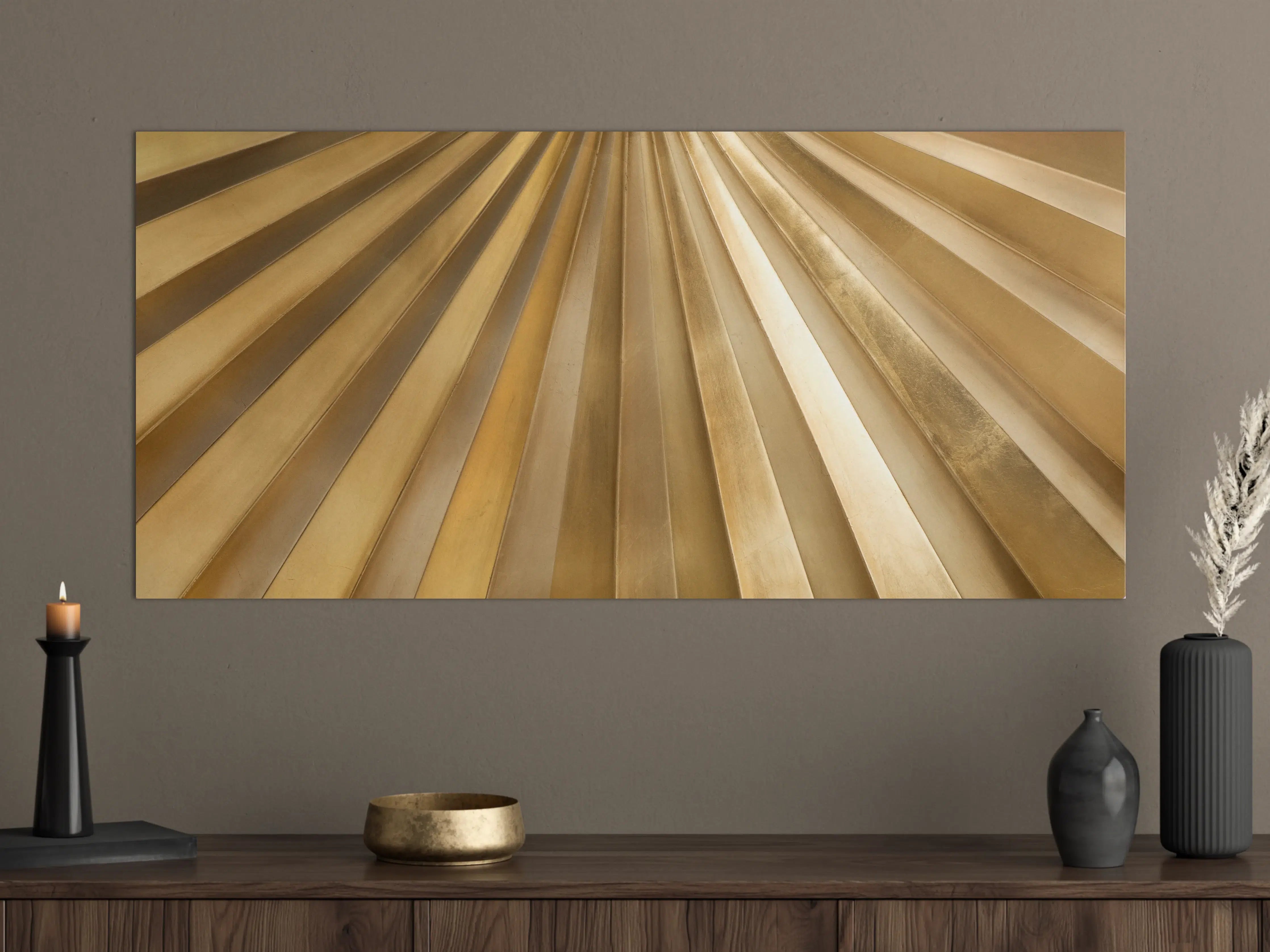 Große Wandbilder - Goldene Metallstruktur mit schimmerndem Glanz