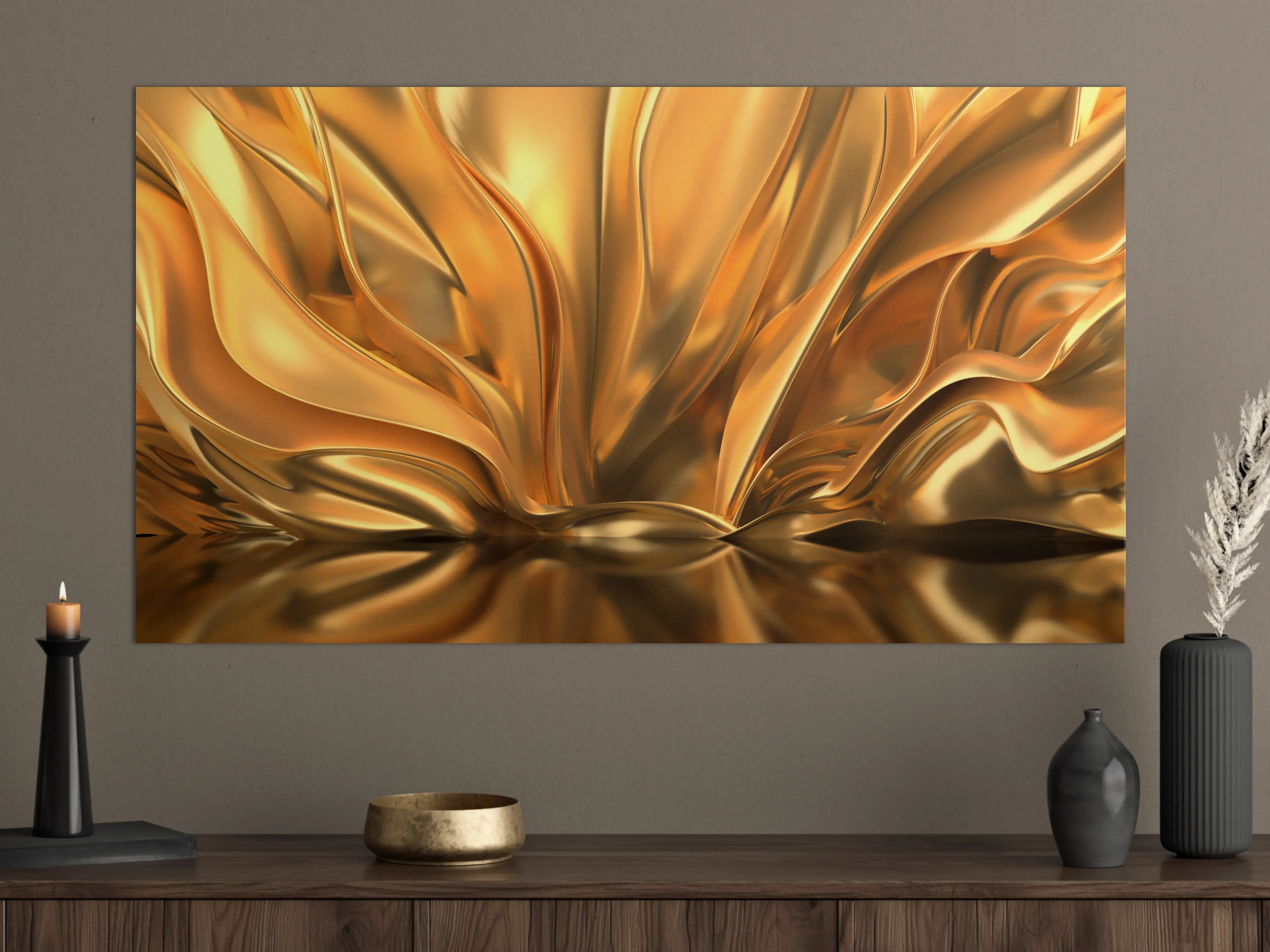 Große Wandbilder - Goldene Metalltextur mit reflektierenden Oberflächen