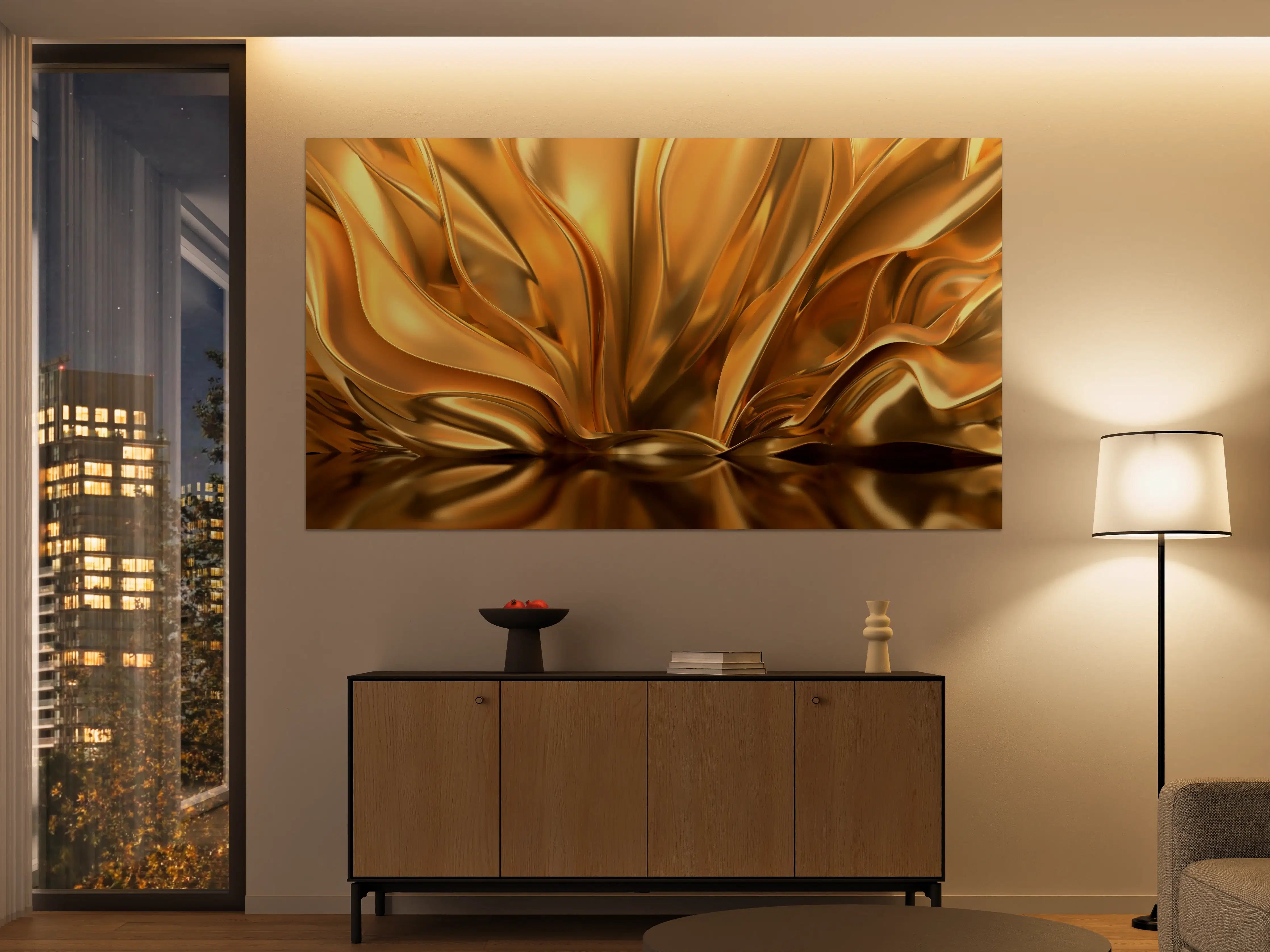 Große Wandbilder - Goldene Metalltextur mit reflektierenden Oberflächen