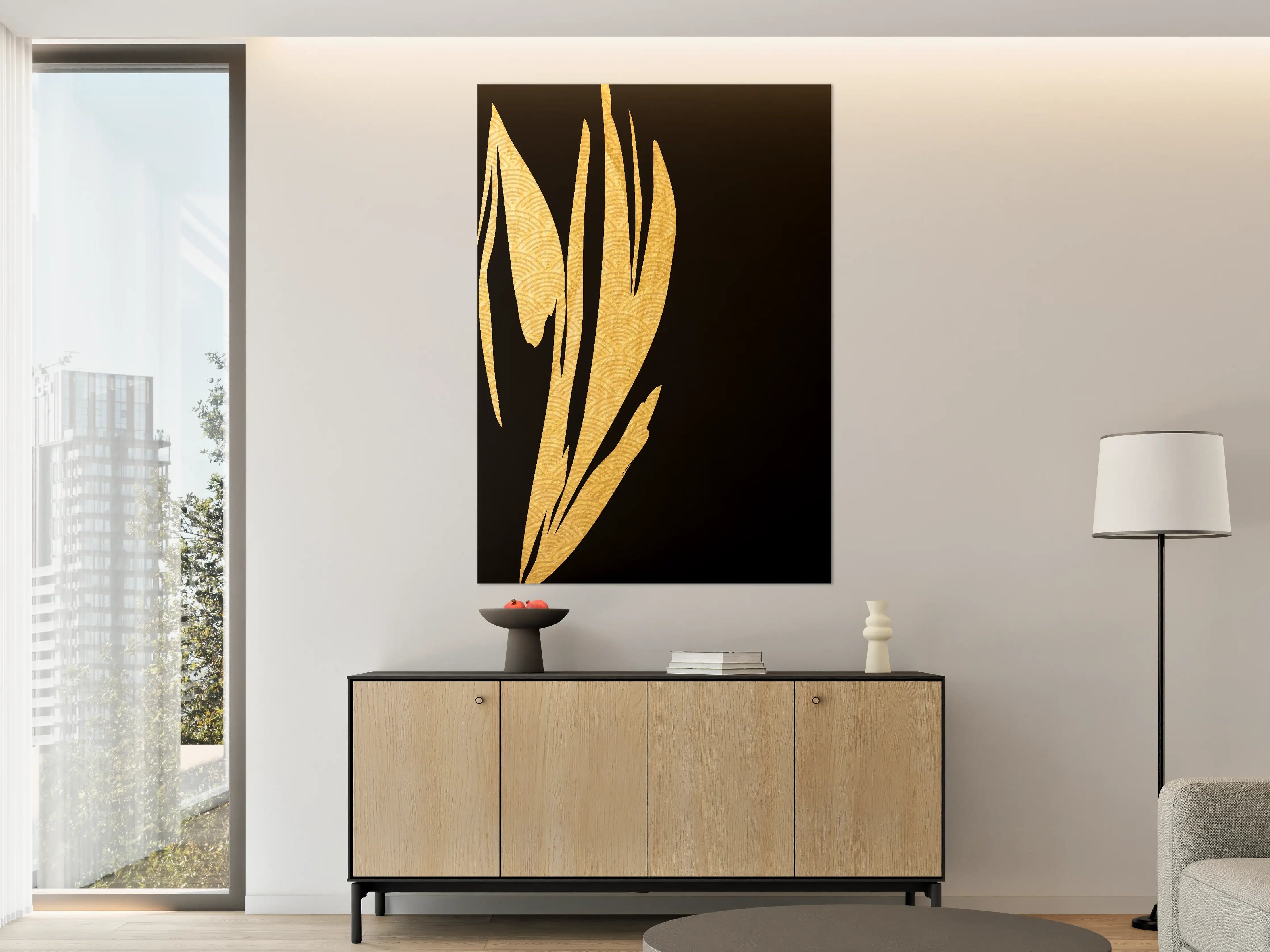 Große Wandbilder - Goldene Pflanzen im schwarzen Hintergrund