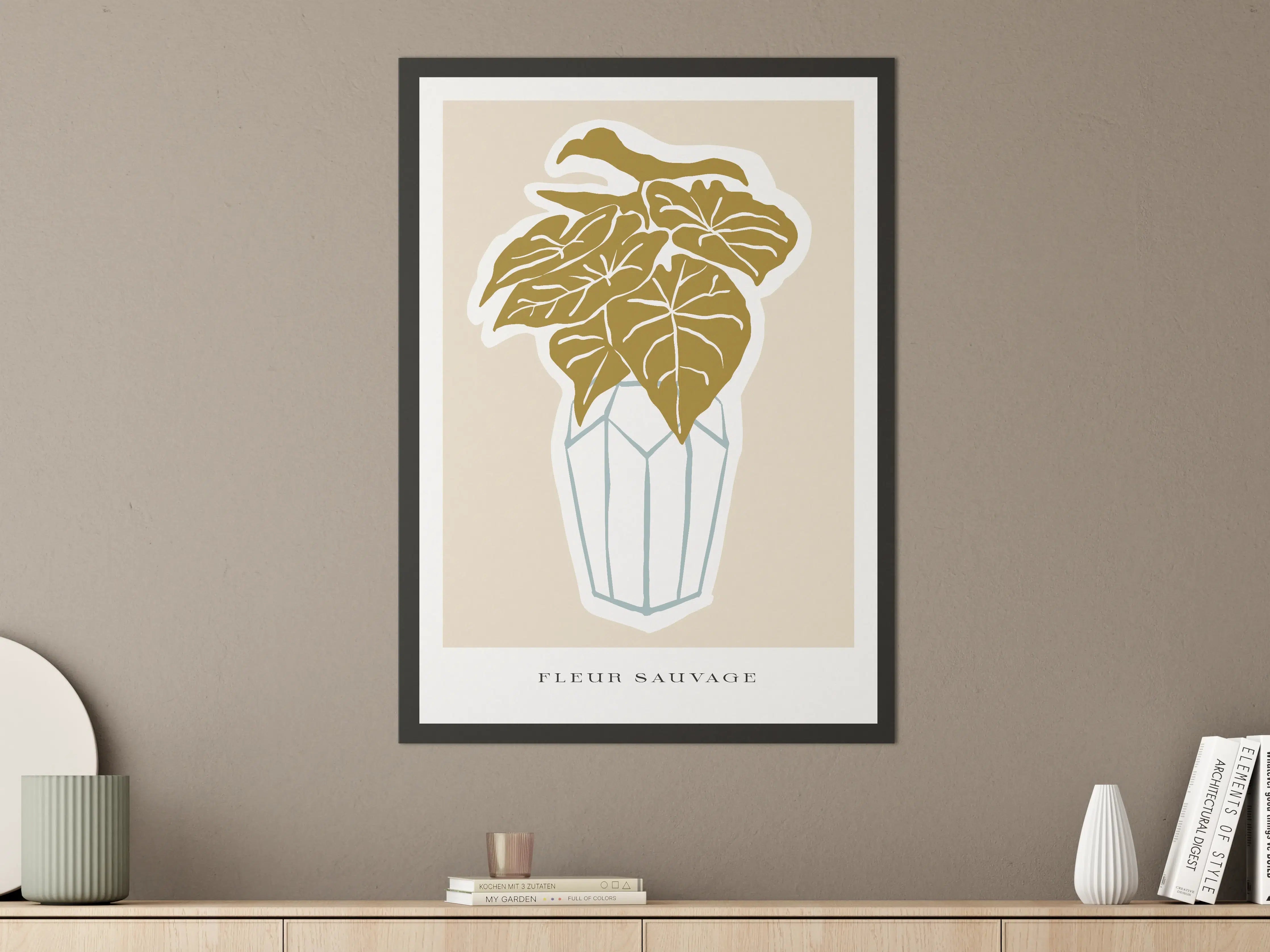 Große Wandbilder - Goldene Pflanzenillustration in Vasen-Design