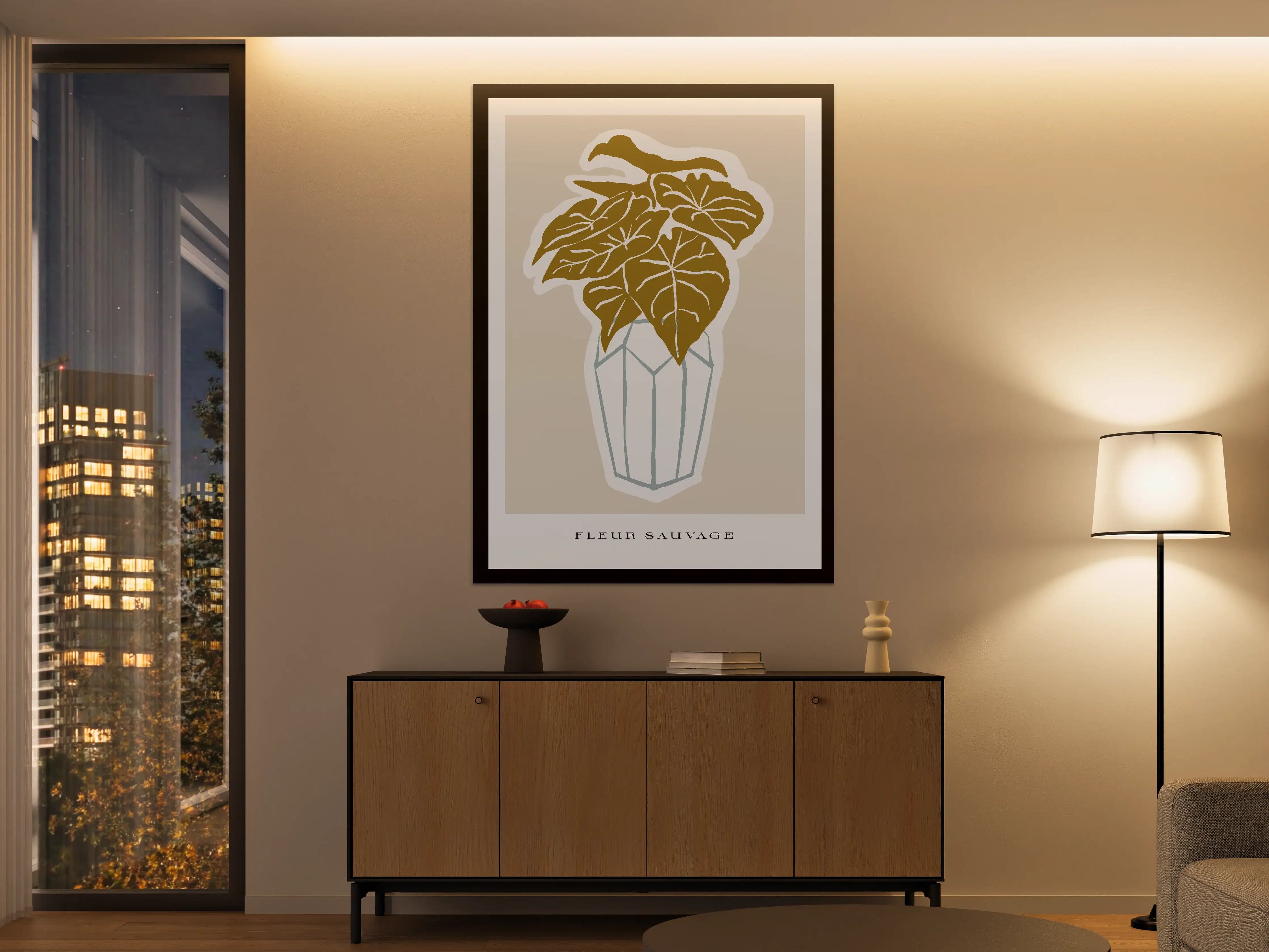 Große Wandbilder - Goldene Pflanzenillustration in Vasen-Design