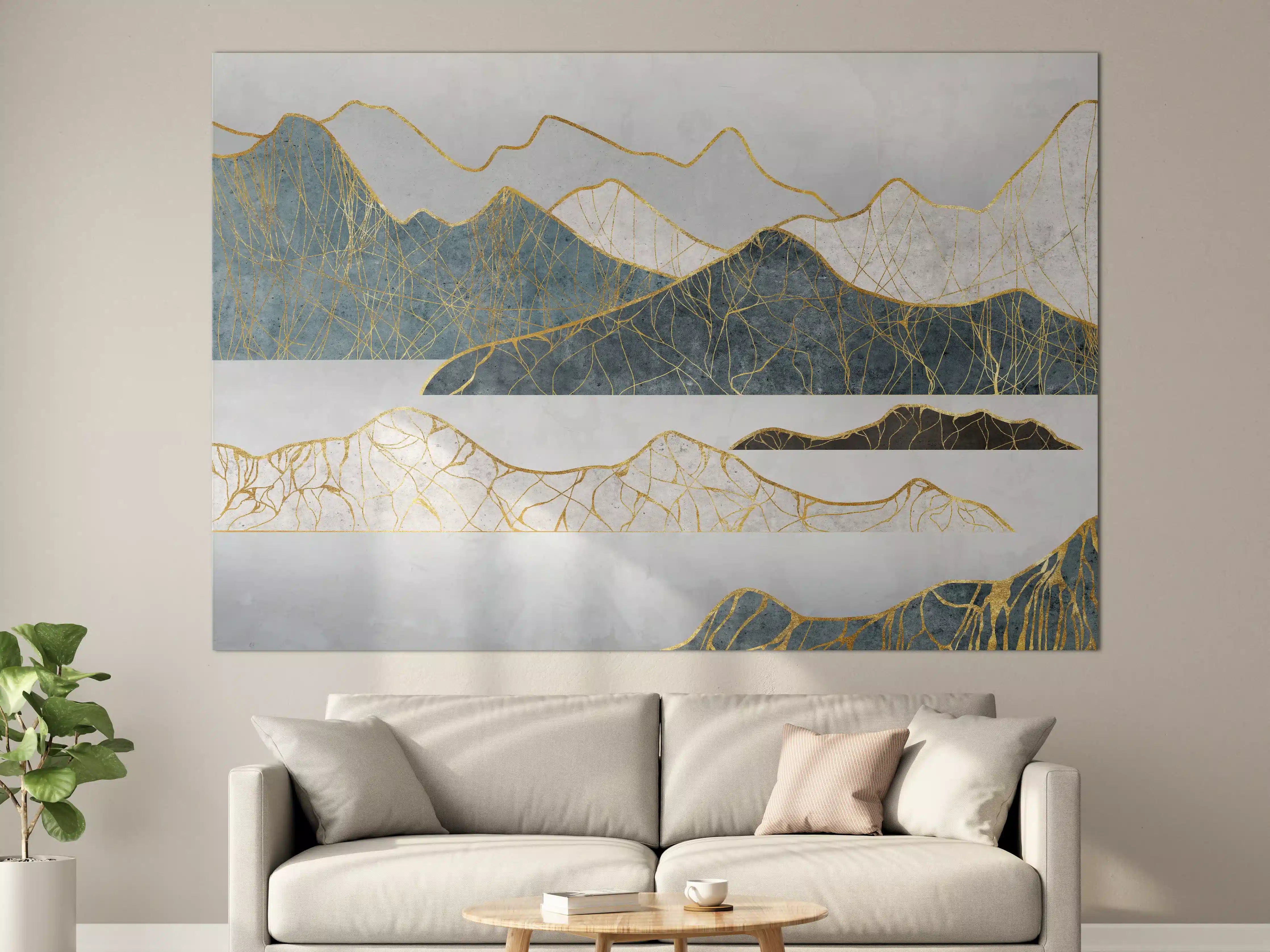 Große Wandbilder - Goldene Silhouetten einer Bergregion