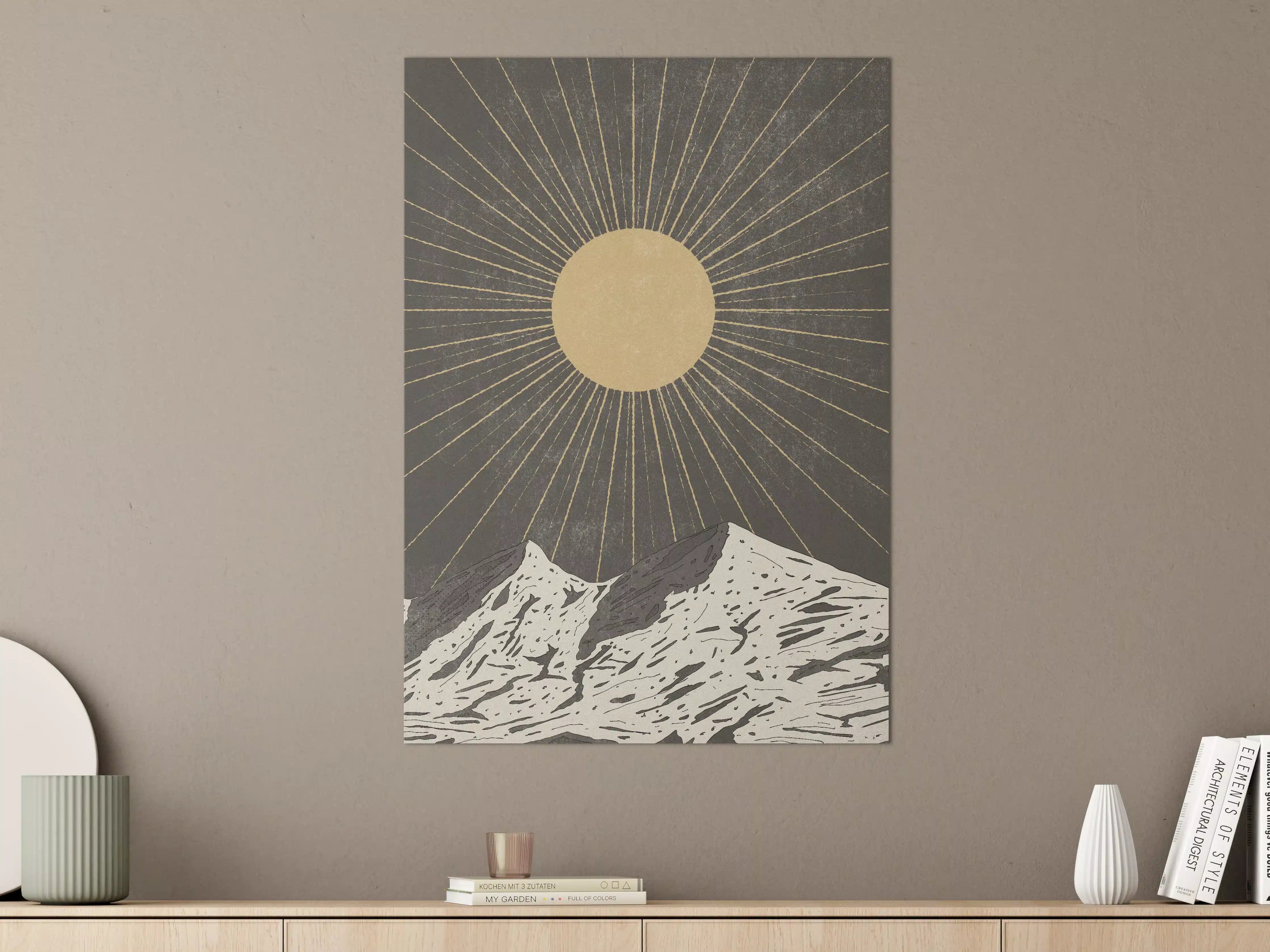 Große Wandbilder - Goldene Sonne über schneebedeckten Bergen
