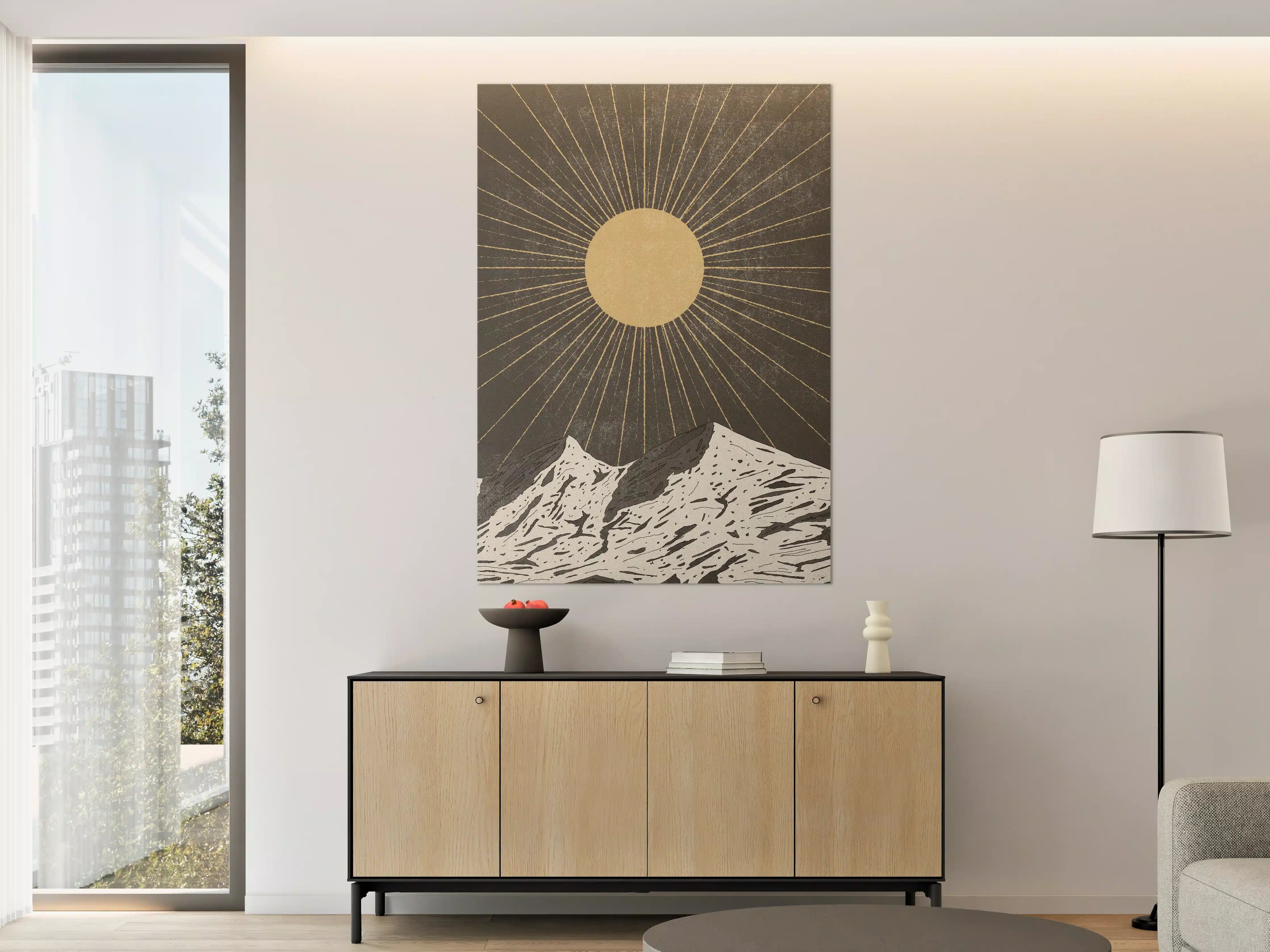 Große Wandbilder - Goldene Sonne über schneebedeckten Bergen