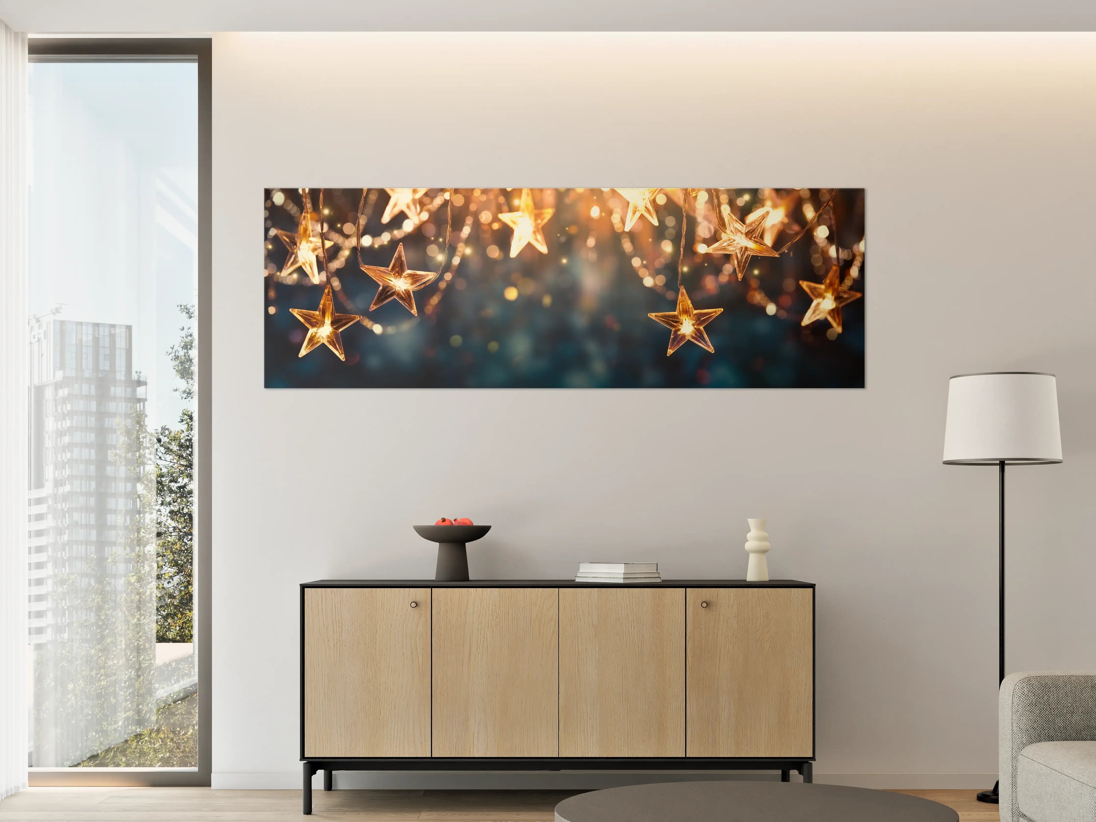 Große Wandbilder - Goldene Sternen Lichterkette