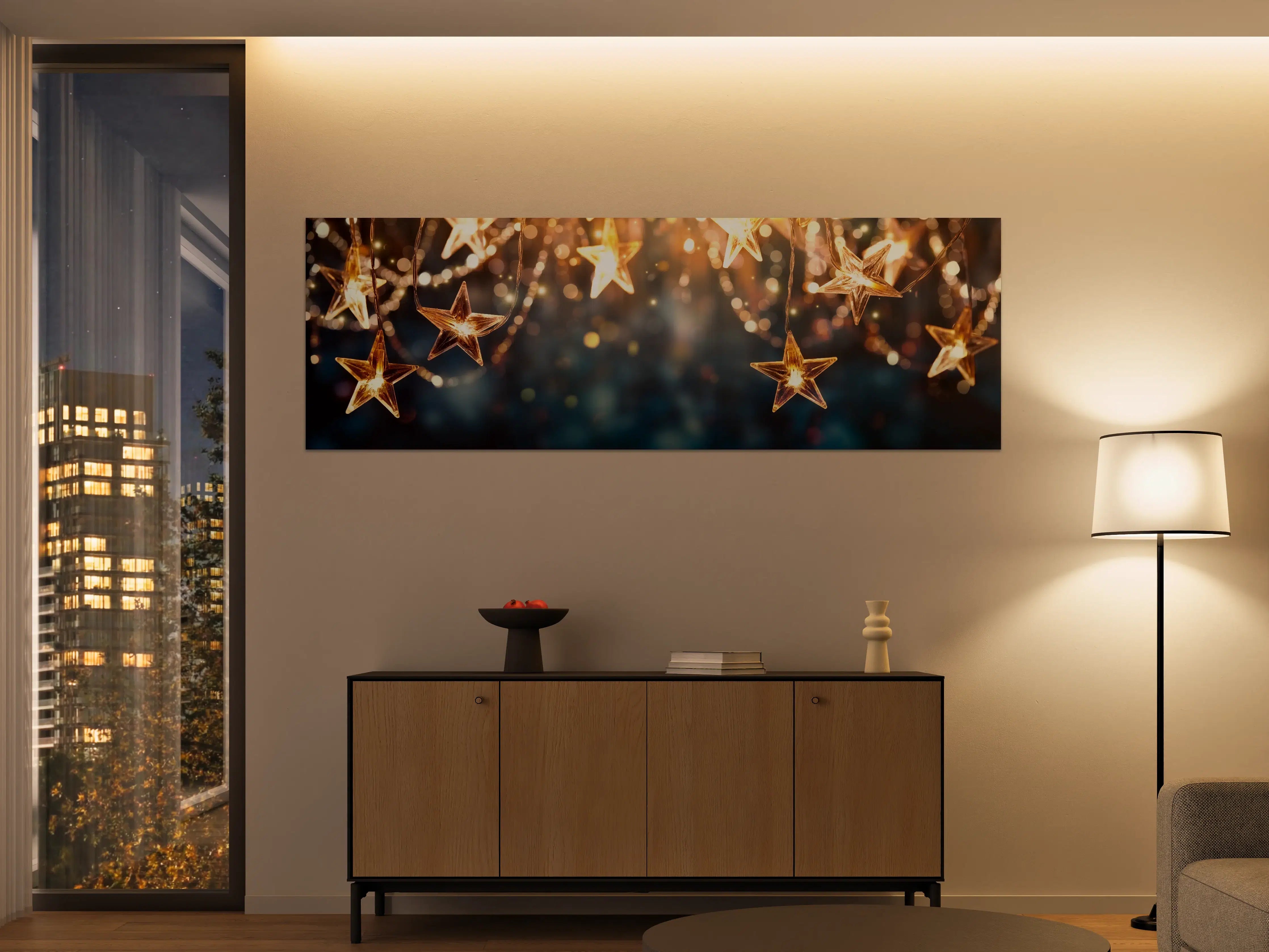 Große Wandbilder - Goldene Sternen Lichterkette